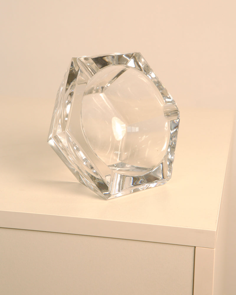 Clear crystal Italian ashtray with octagonal faceted design from 1960s