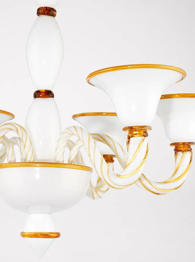 Rosenborg Chandelier — top view of white glass with amber accents