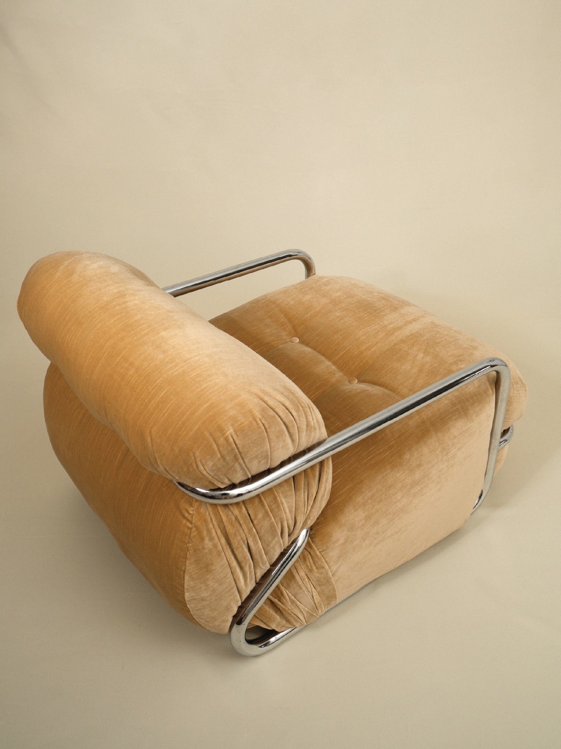 Mario Sabot Lounge Chair - Beige Velvet — in context