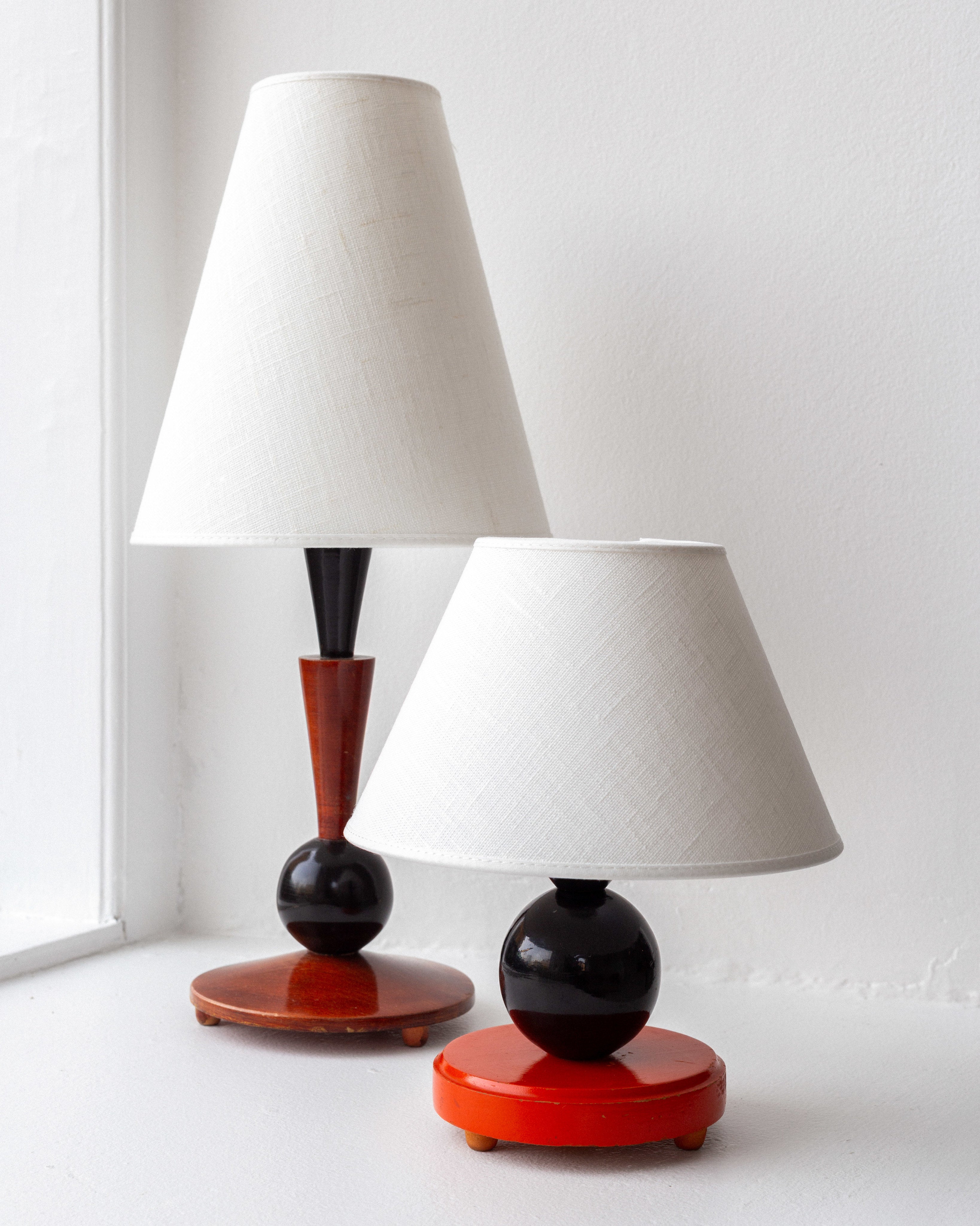 Petite Wooden Art Deco Table Lamp — displayed on white surface with two lamps