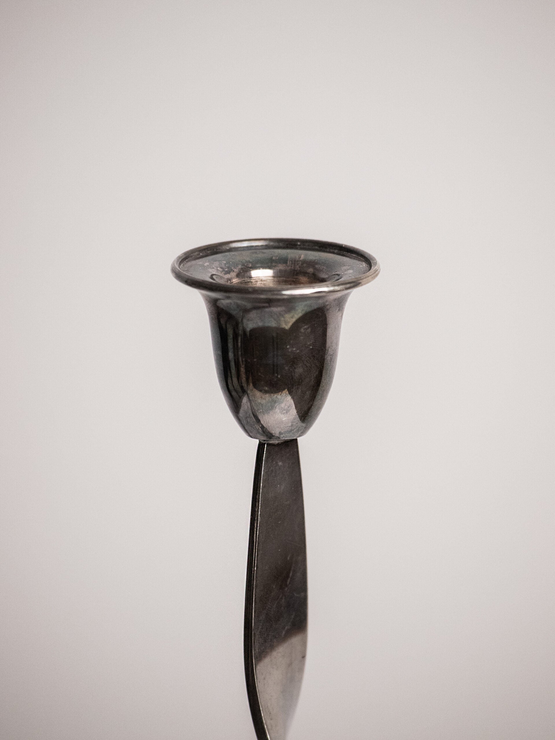 Guido Niest Cobra Candelabra, Asymmetrical Twisted Ribbon, Silver Plated, Postmodern Italy 1980s — in context