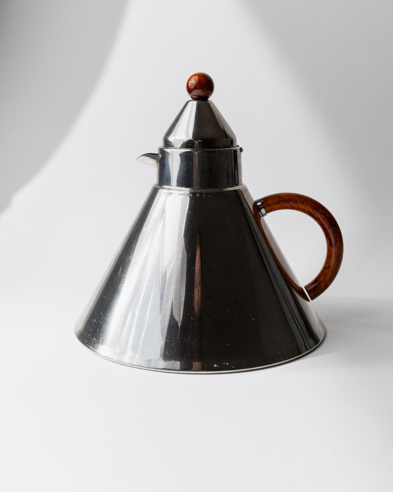 1980s Stainless Steel Kettle with Brown Handle Details