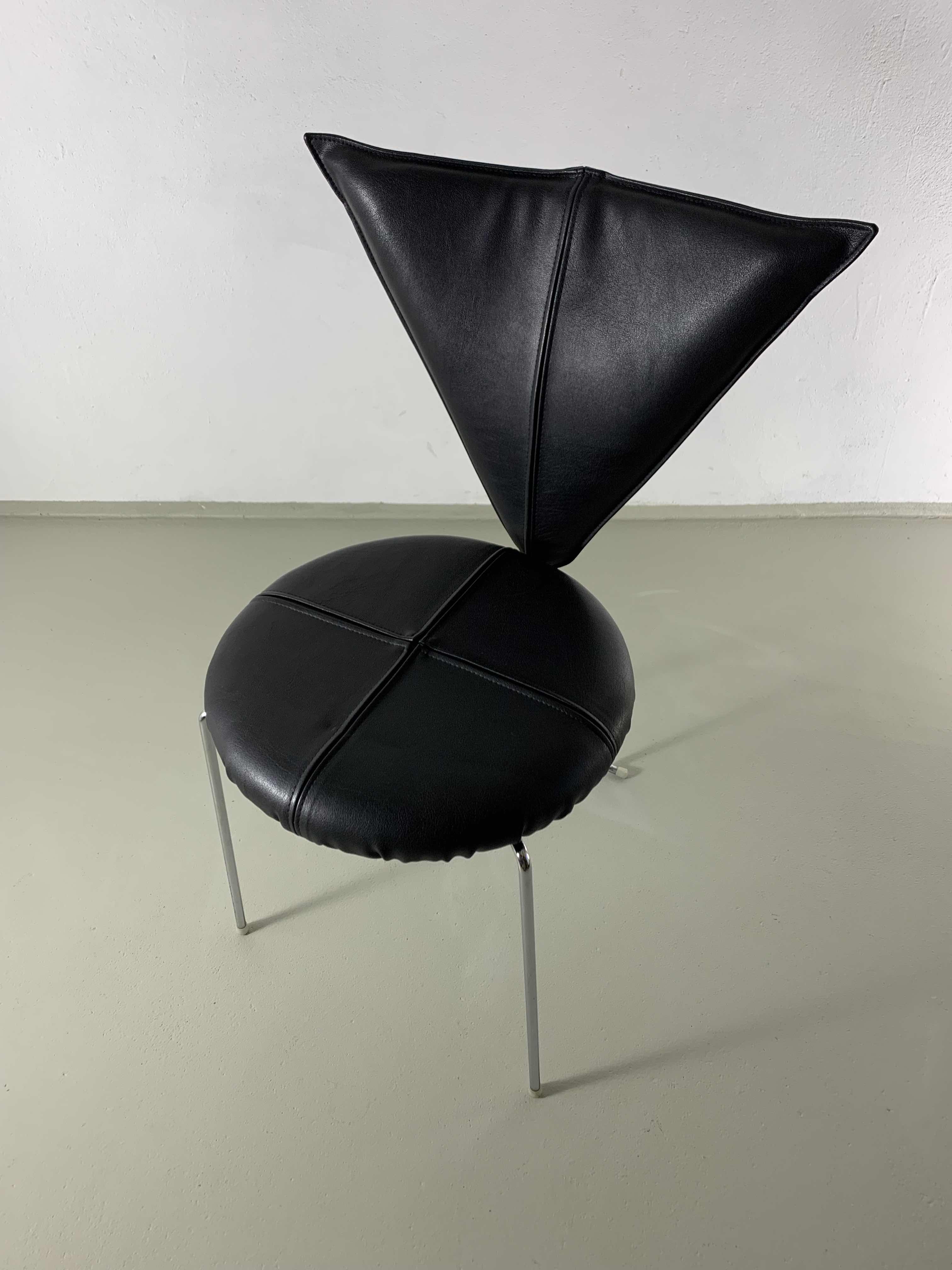 6 Black Leatherette Metal Chairs from Lubke | Germany | 1990s
