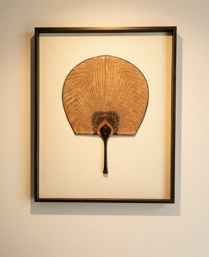 Antique Korean Fan in Frame — back view against a light wall