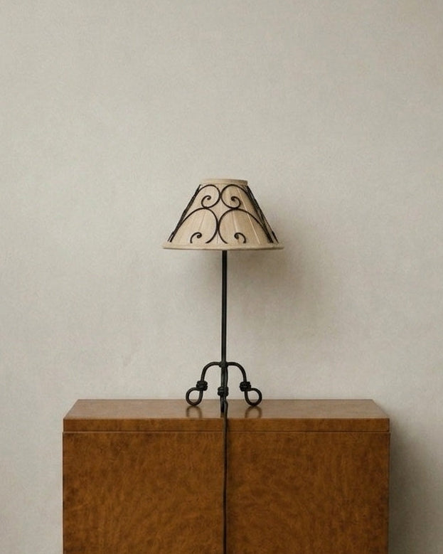1960s Spanish Vintage Wrought Iron Scroll Table Lamp by Blisse | The Oblist