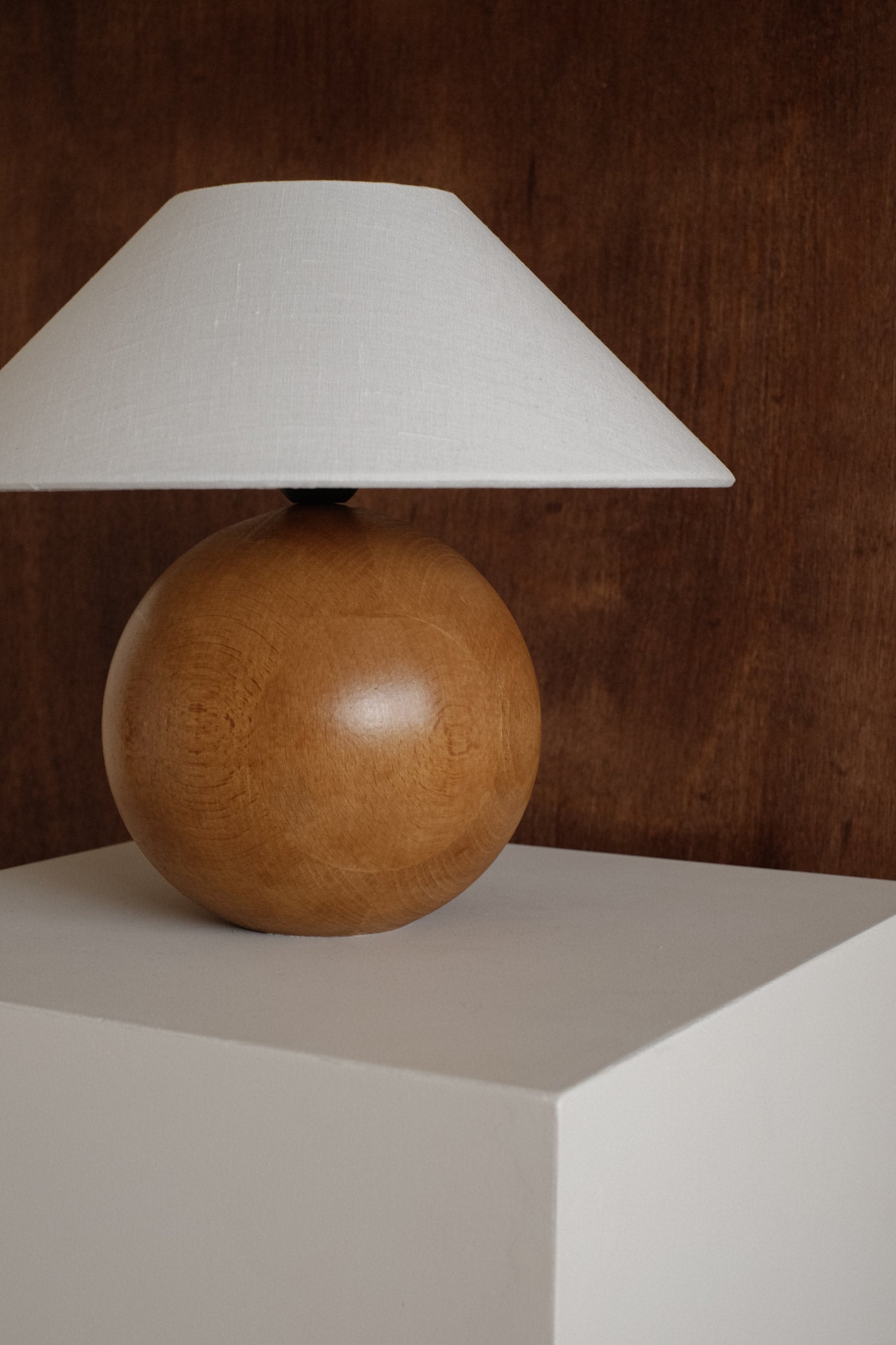 Wooden Sphere Table Lamp — side angle