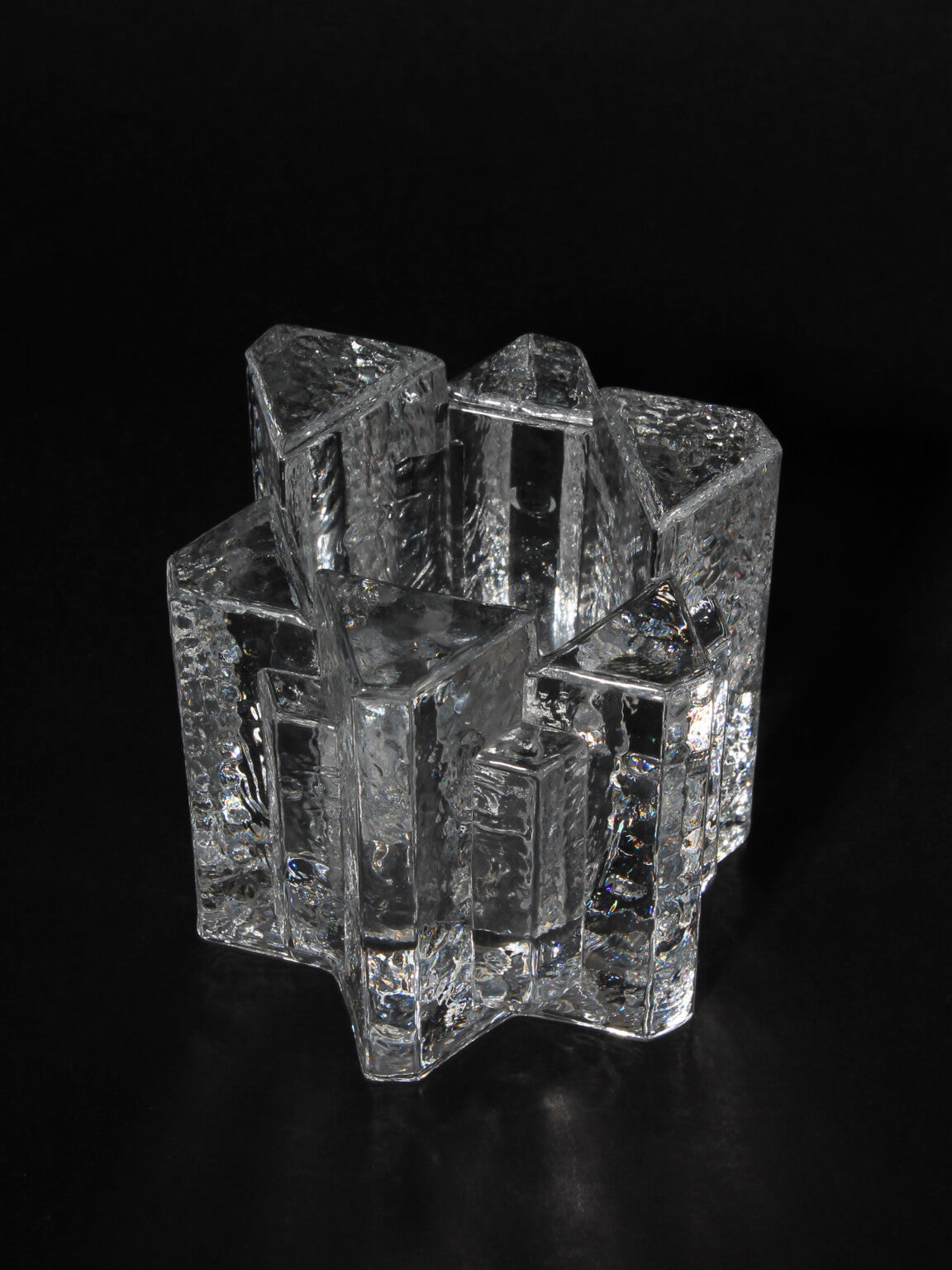 Brutalist Swedish Crystal Glass Candle Holder — lifestyle setting