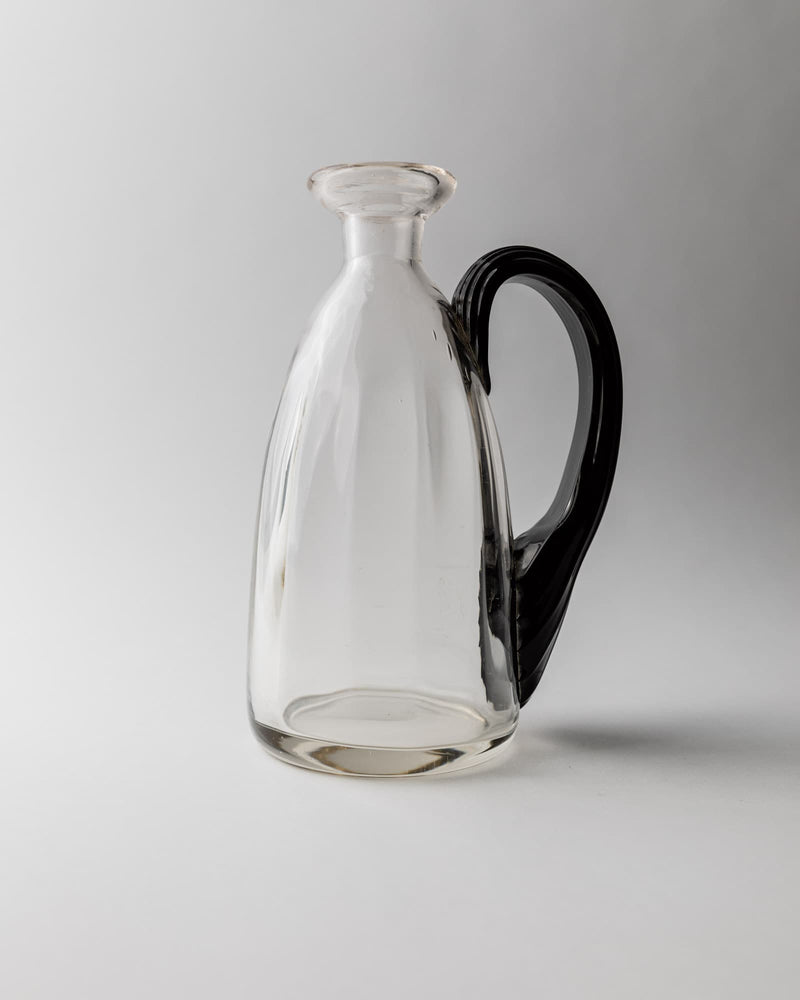 Vintage 1930s Murano Glass Vase or Pitcher — side view highlighting clear glass and black handle
