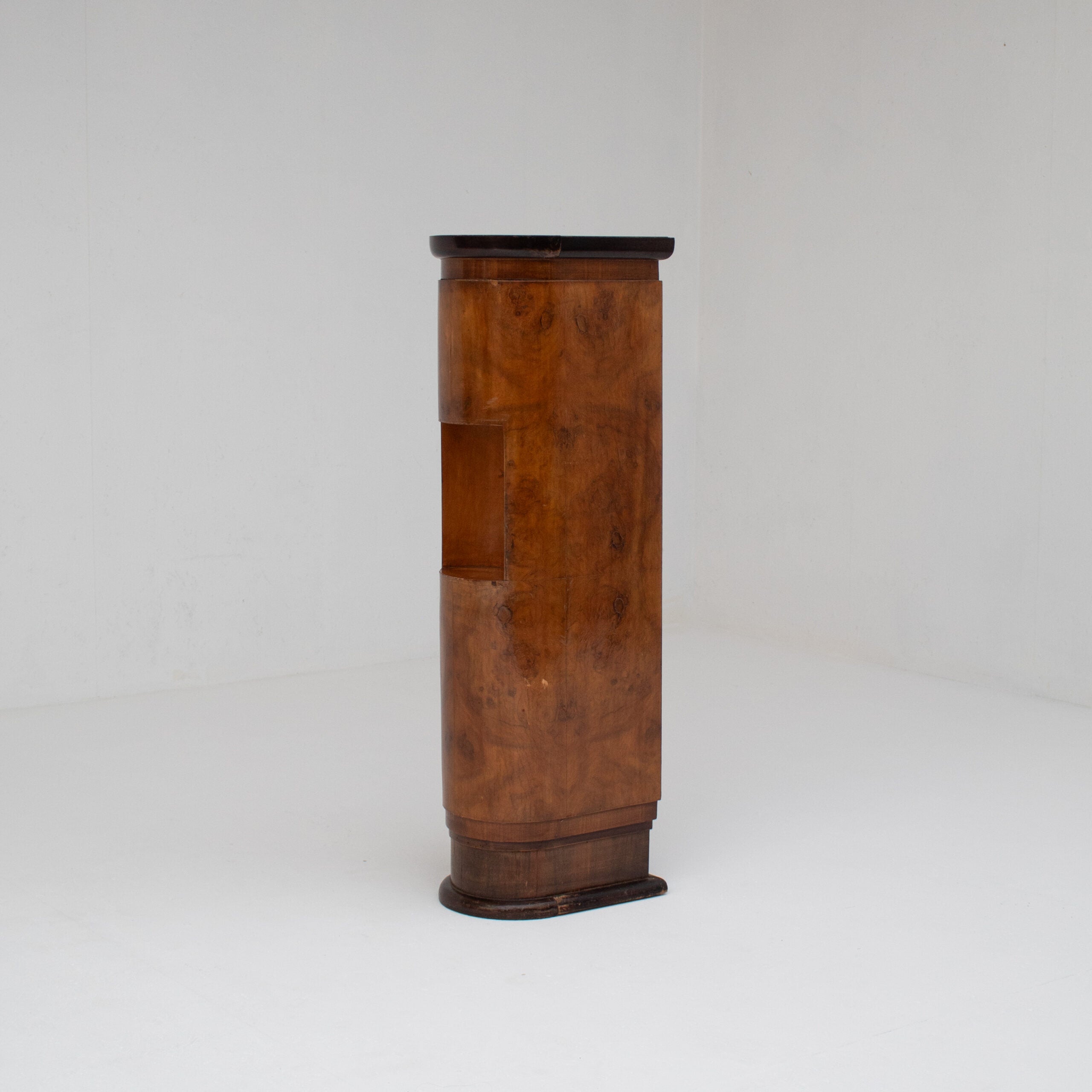 French Art Deco Walnut Pedestal with Open Display Niche, 1930s — lifestyle setting