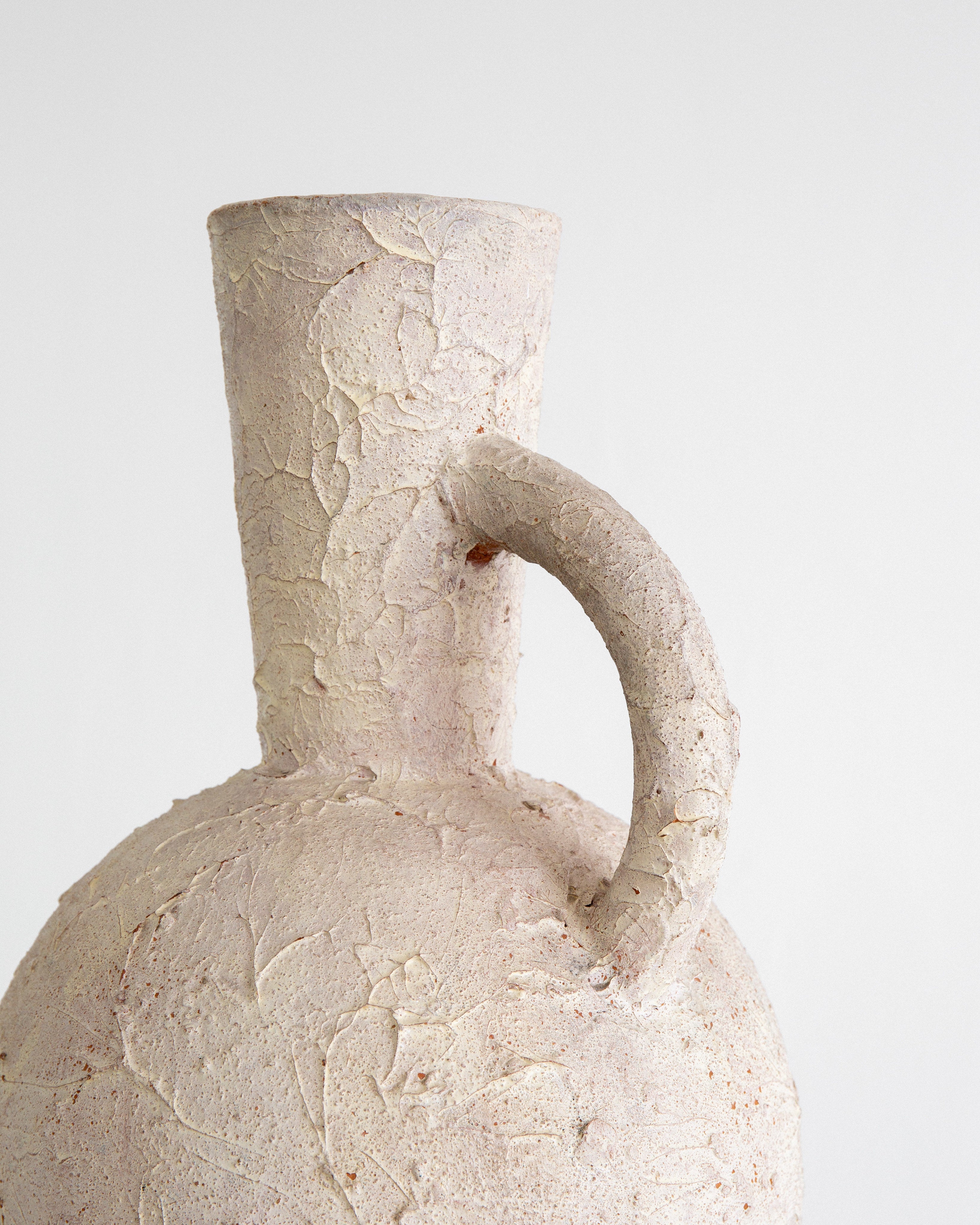 Large Textured Ceramic Floor Vase, 1940s-40s Sweden — back view highlighting textured surface and handle