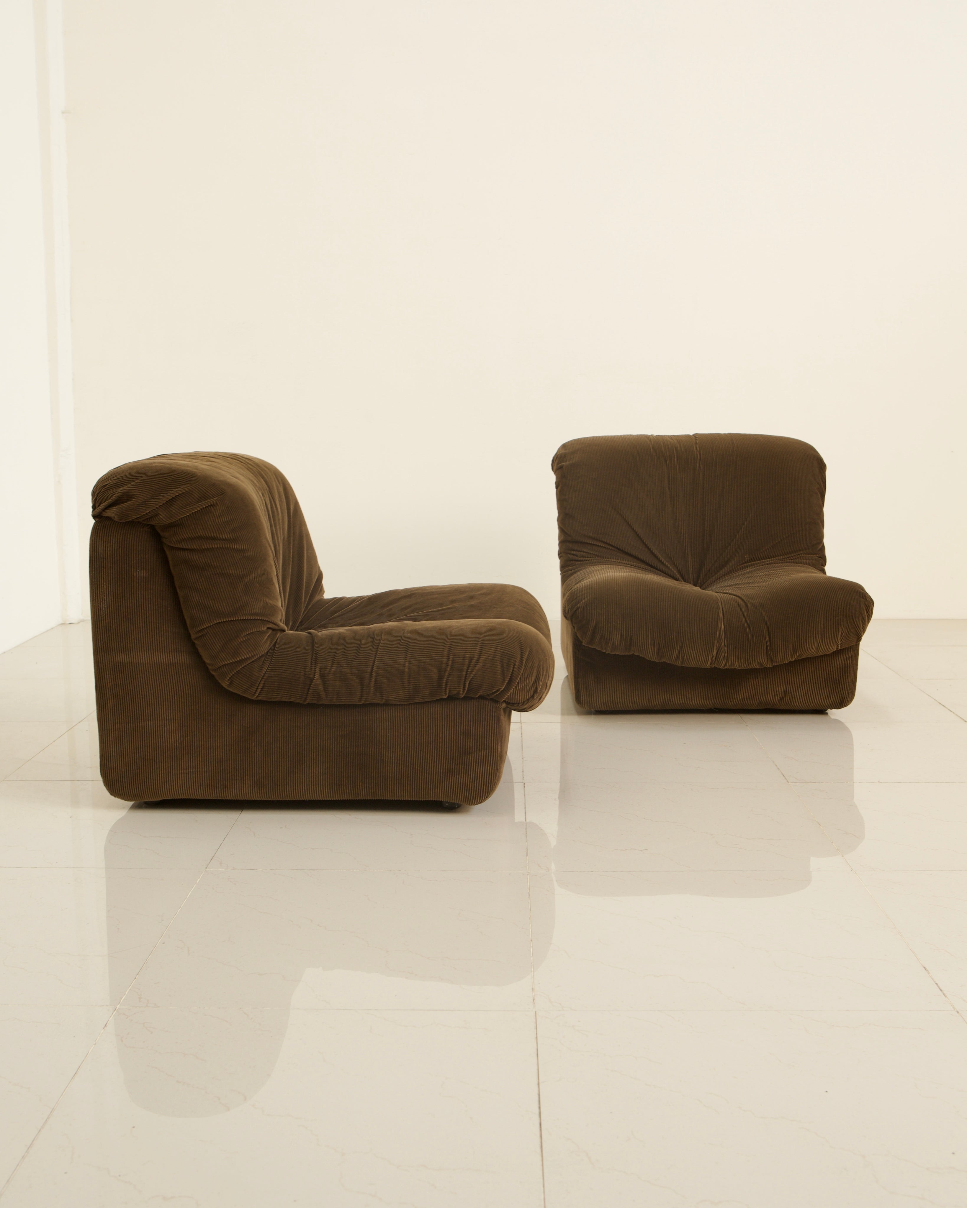 Brown corduroy modular sofa chairs vintage 1970s design