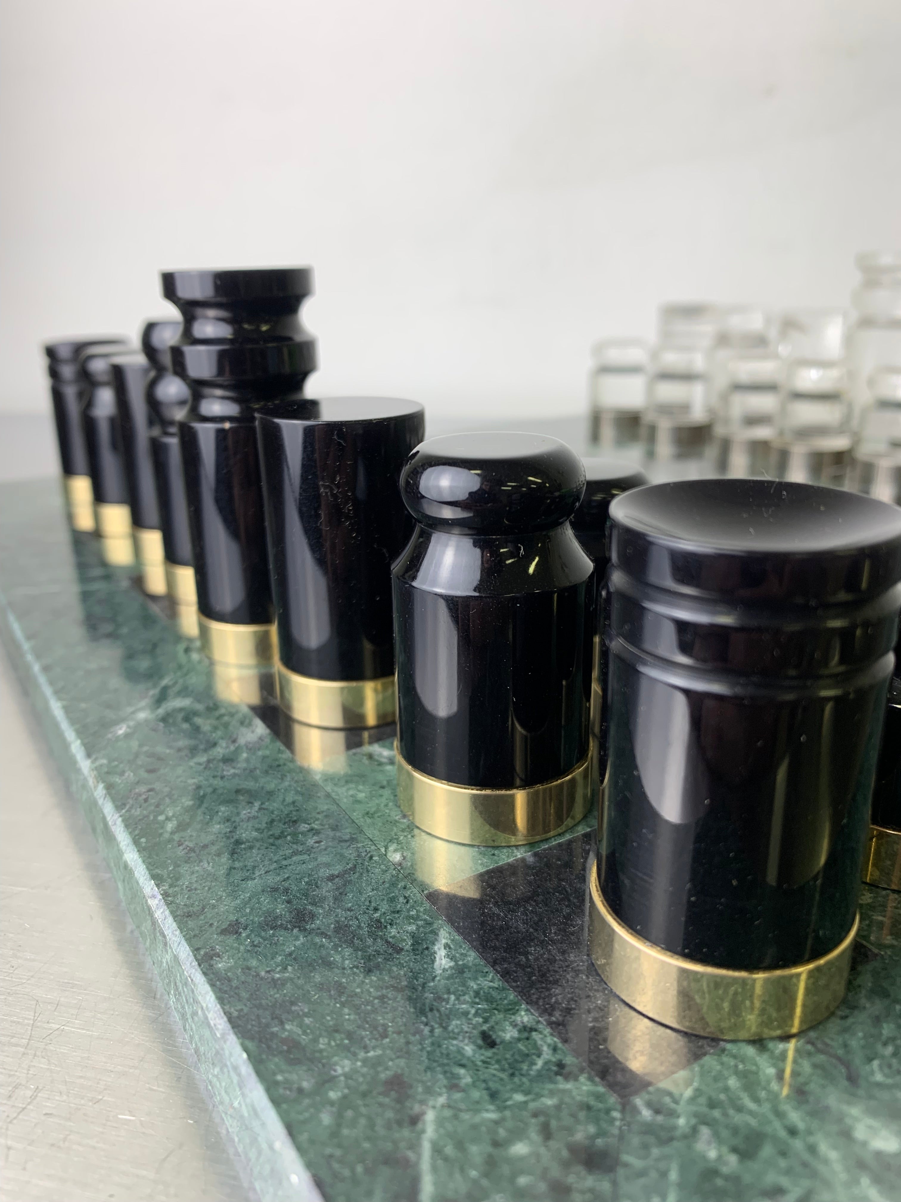 Acrylic & Gilt Brass Chess Set with Marble Board, Italy, 1970s — lifestyle setting