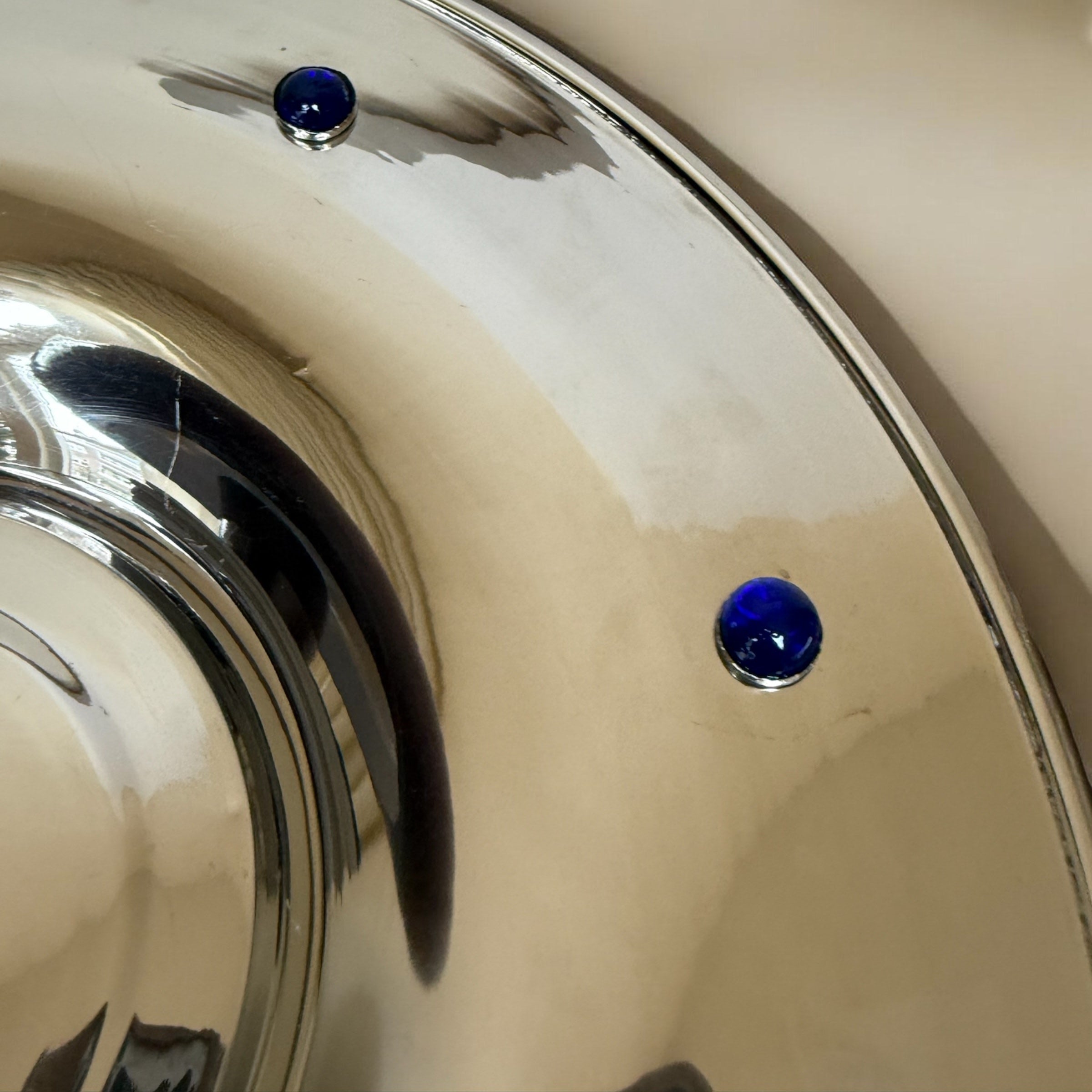 Decorative Dish with Cobalt Accents, 60s/70s — side angle showing shiny surface and cobalt details