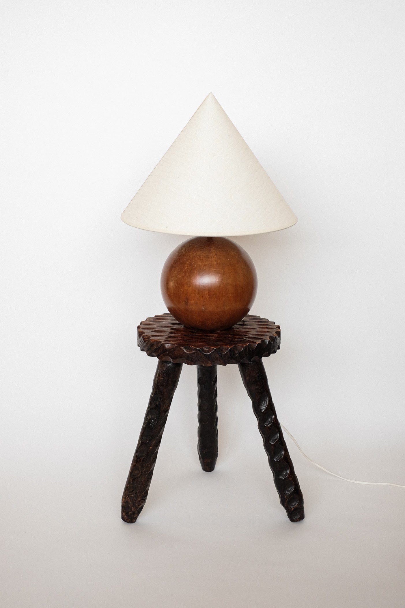 Hand-carved Wooden Tripod Stool — alternate view