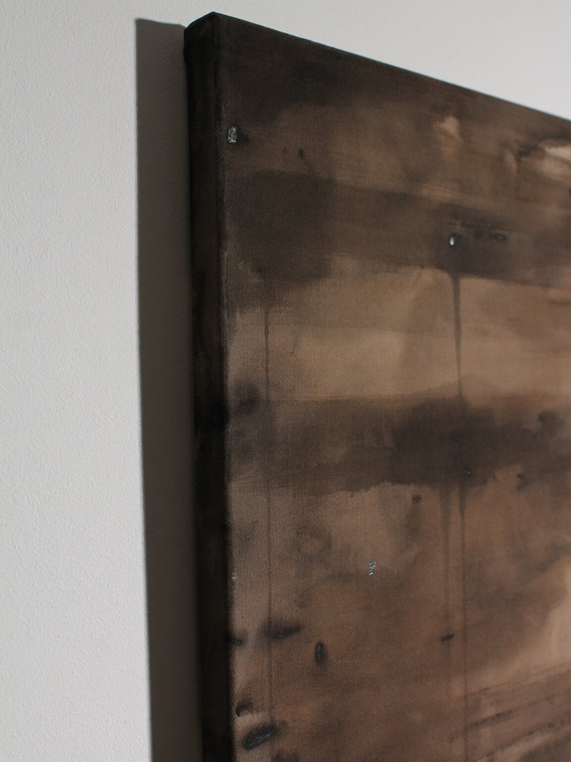 Horizontal Organic Lines In Brown By Karina Savonenko, 100x100cm — lifestyle setting