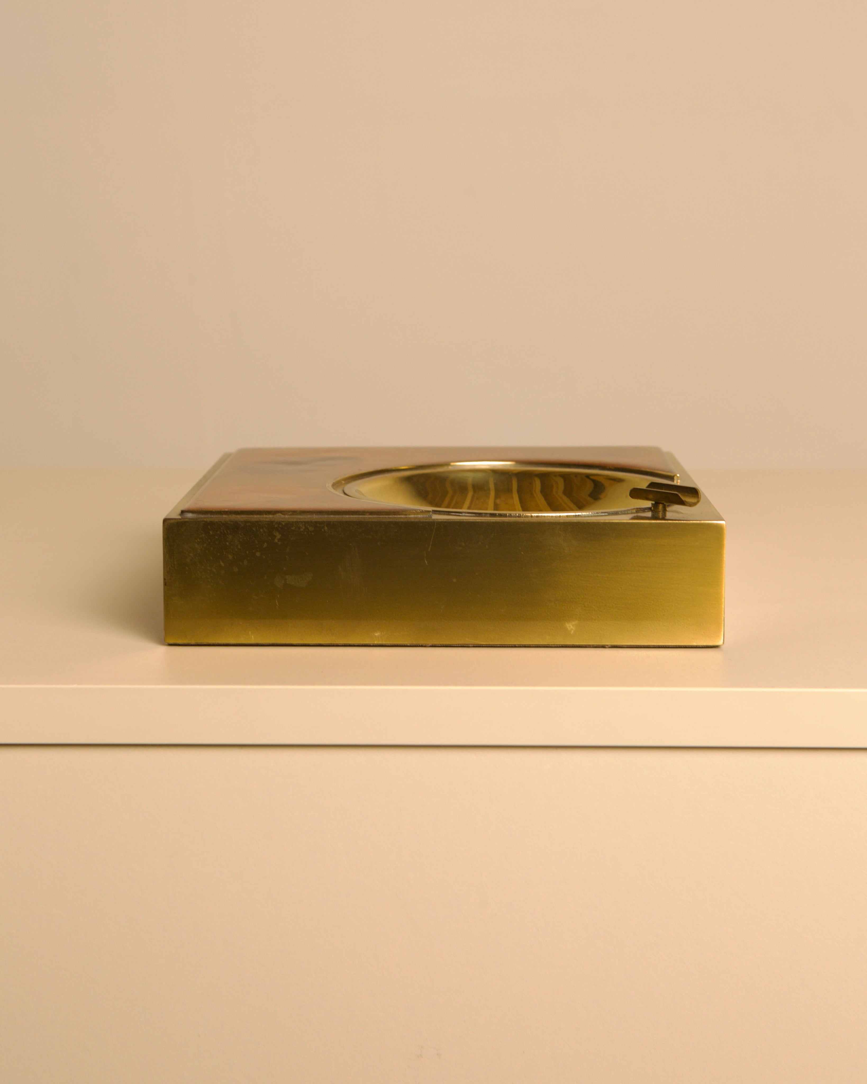 Italian Brass & Floral Resin Ashtray 1960s — detail view