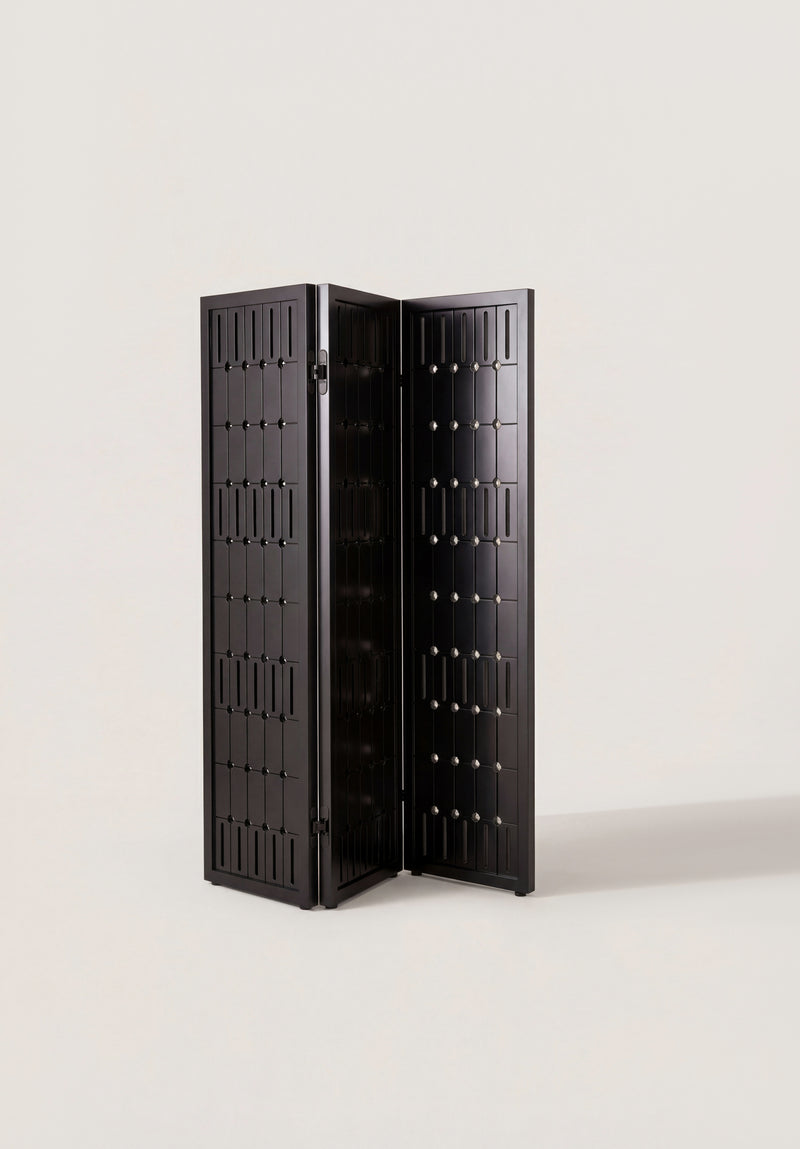 Folding Screen PARAVENT — close-up of black wooden panels