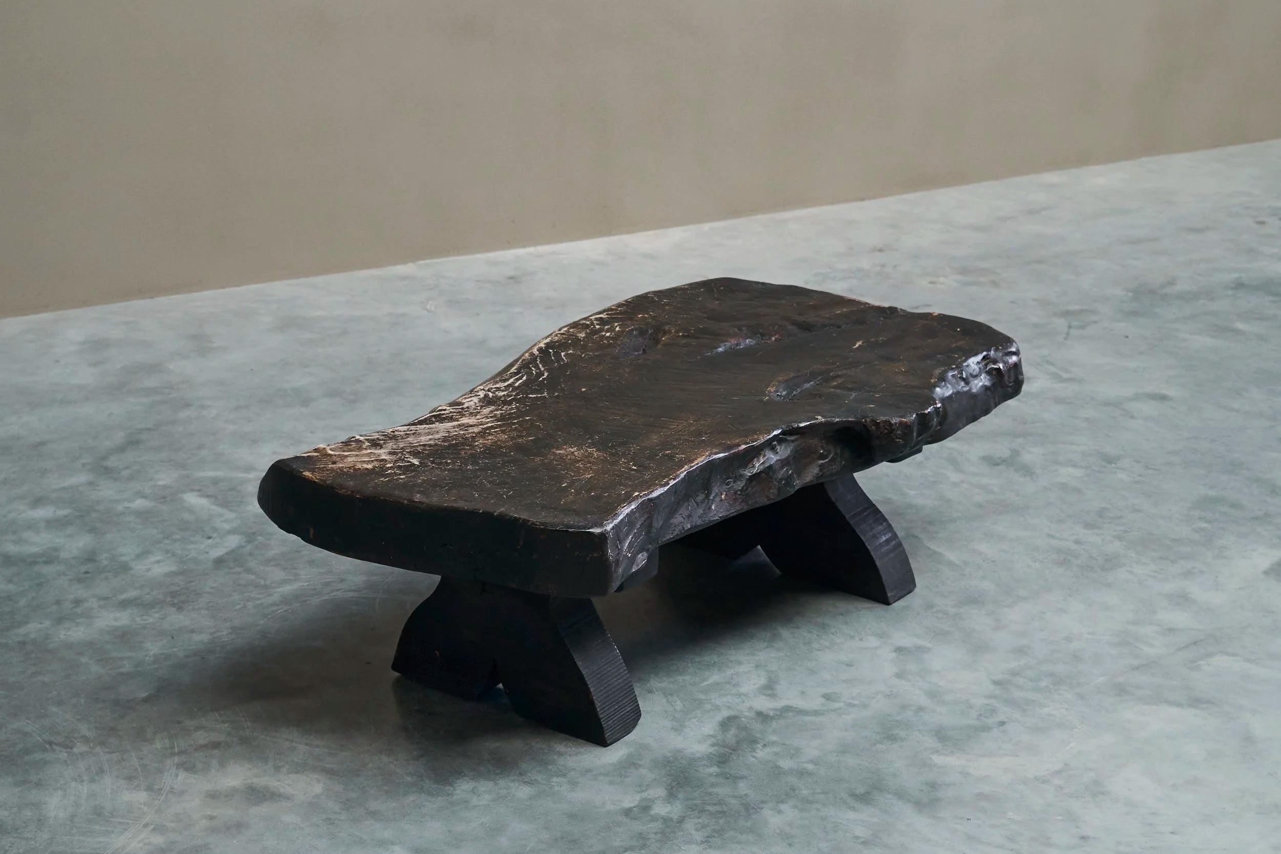 Sculptural Live Edge Coffee Table in Solid Dark Stained Wood by ORNAMENTUM | The Oblist