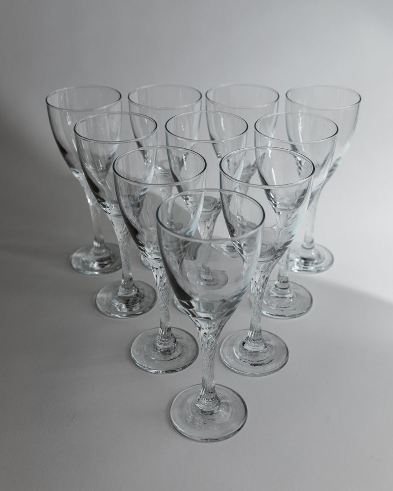 Set of 10 vintage Italian wine glasses with twisted crystal stems