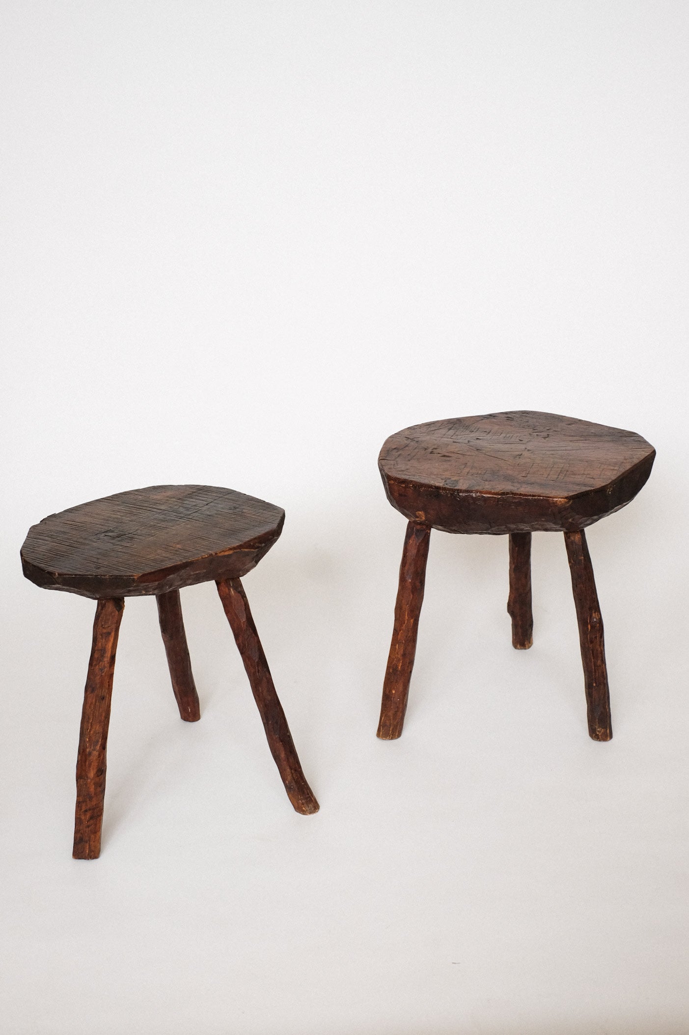 Pair of Vintage Wooden Tripod Stools — in context