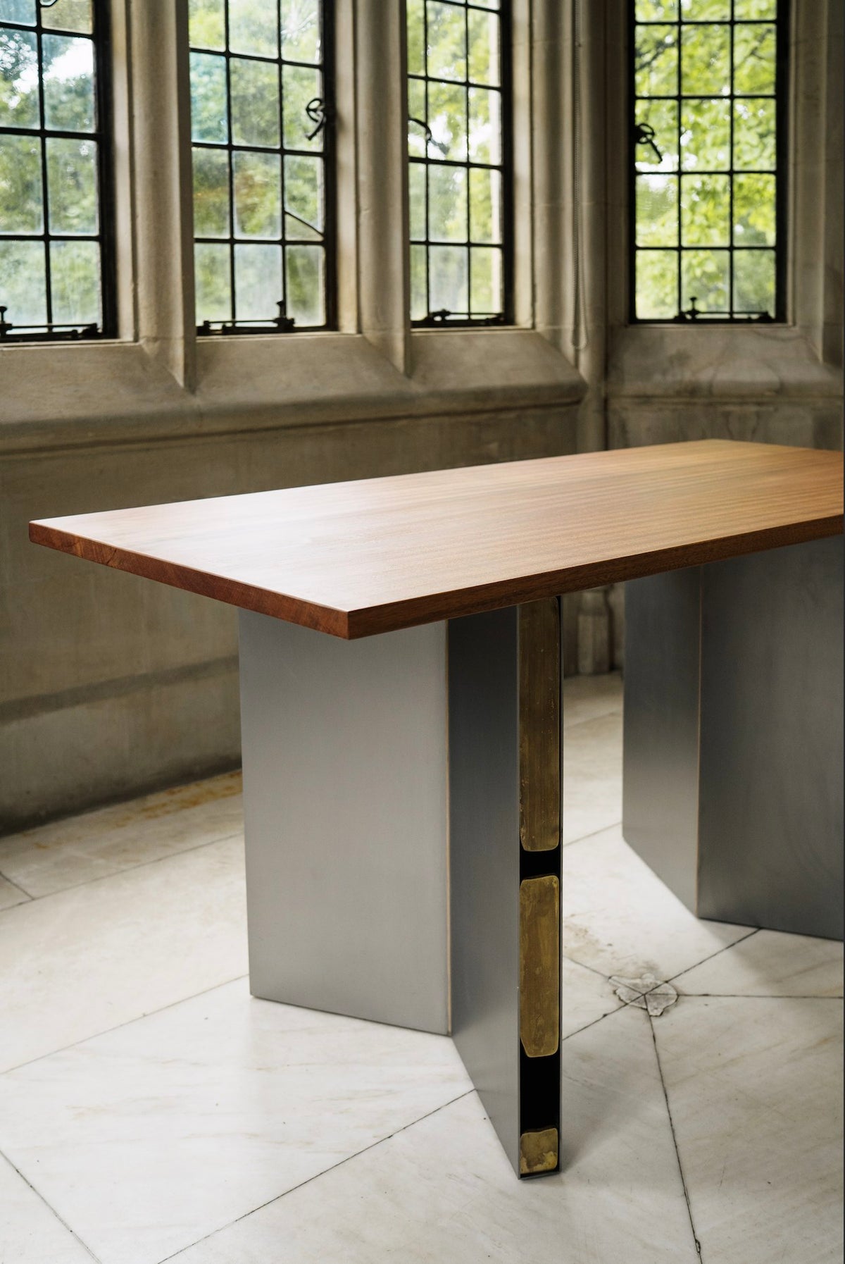 Relic Steel & Brass Table — close-up