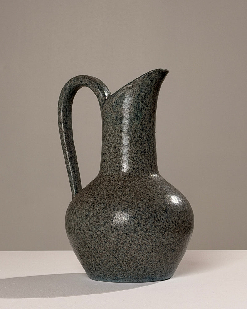 Ceramic Pitcher by Potiers d'Accolay, France | The Oblist — dark speckled finish