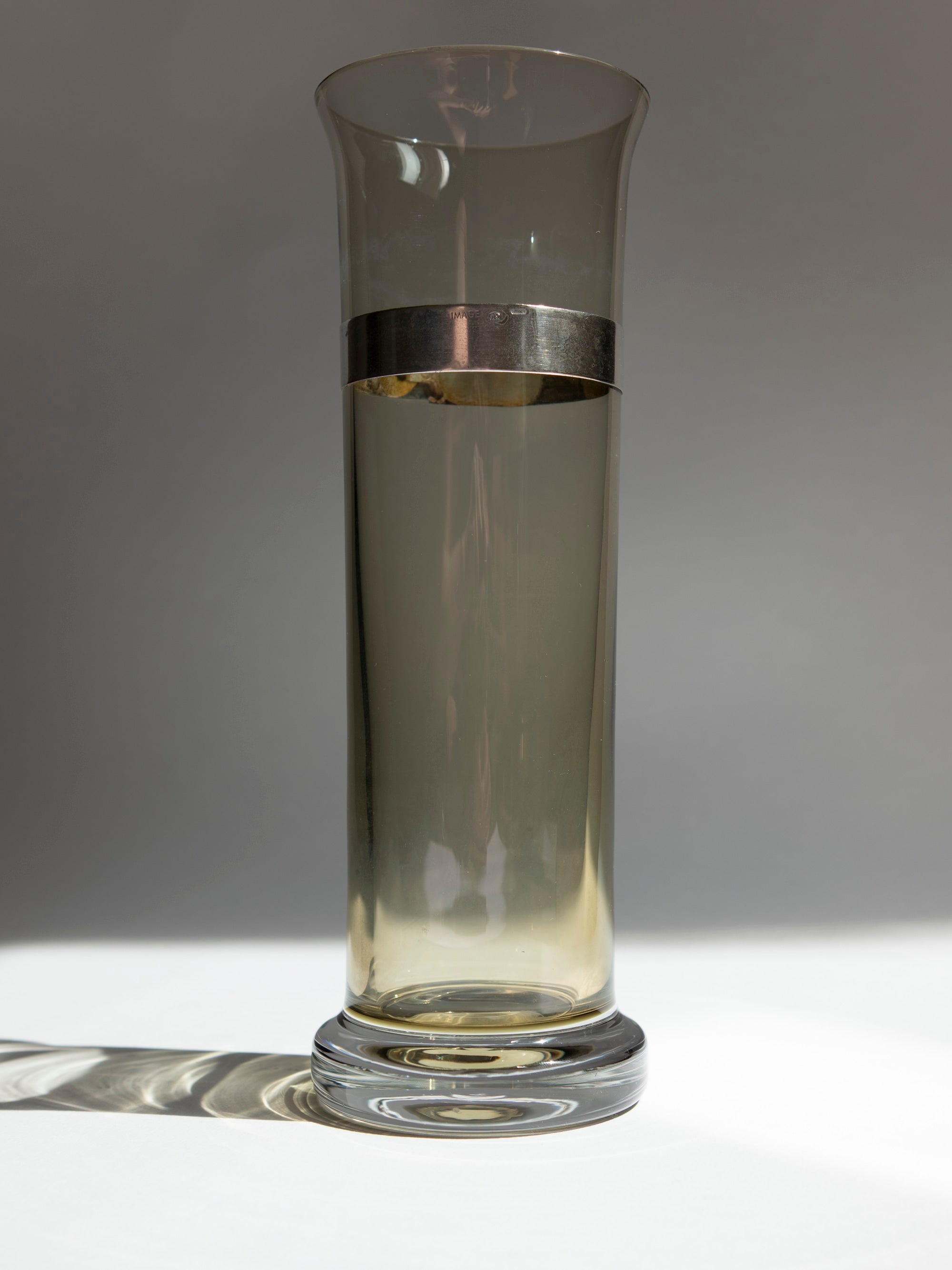 Italian Smoked Glass Vase with 925 Sterling Silver Belt | c. 1970s — lifestyle setting