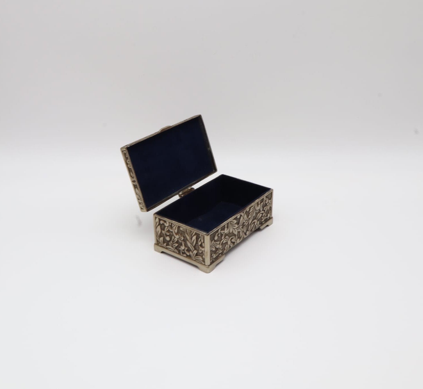 Mid-Century Silver-Plated Repousse box (c. 1970–1980) — side angle