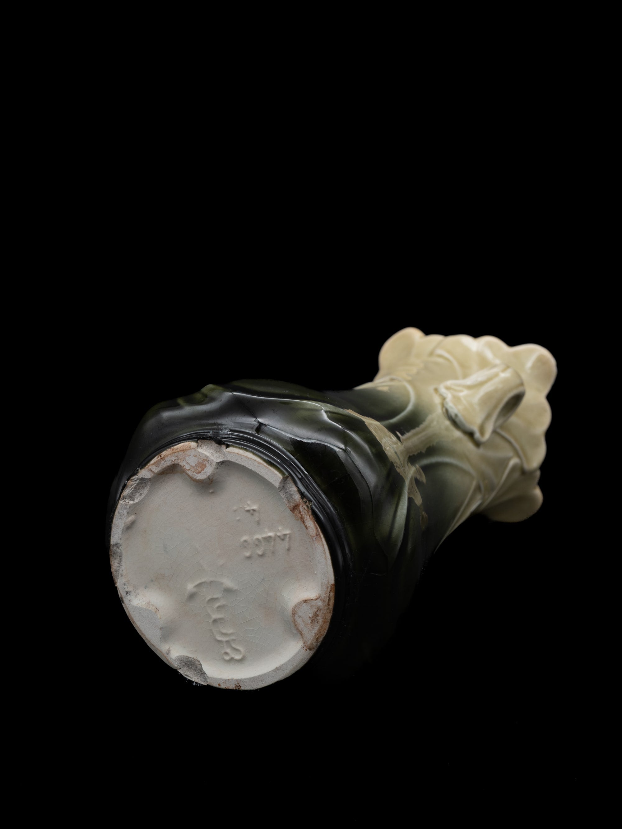 Gustave de Bruyn Art Nouveau Vase, France, c. 1900s — bottom view showing ceramic base and floral design