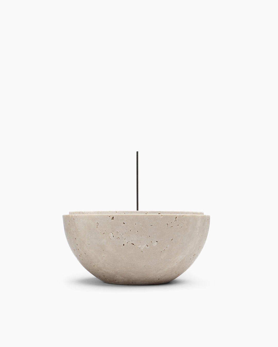 Incense Holder in Travertine Stone — side angle