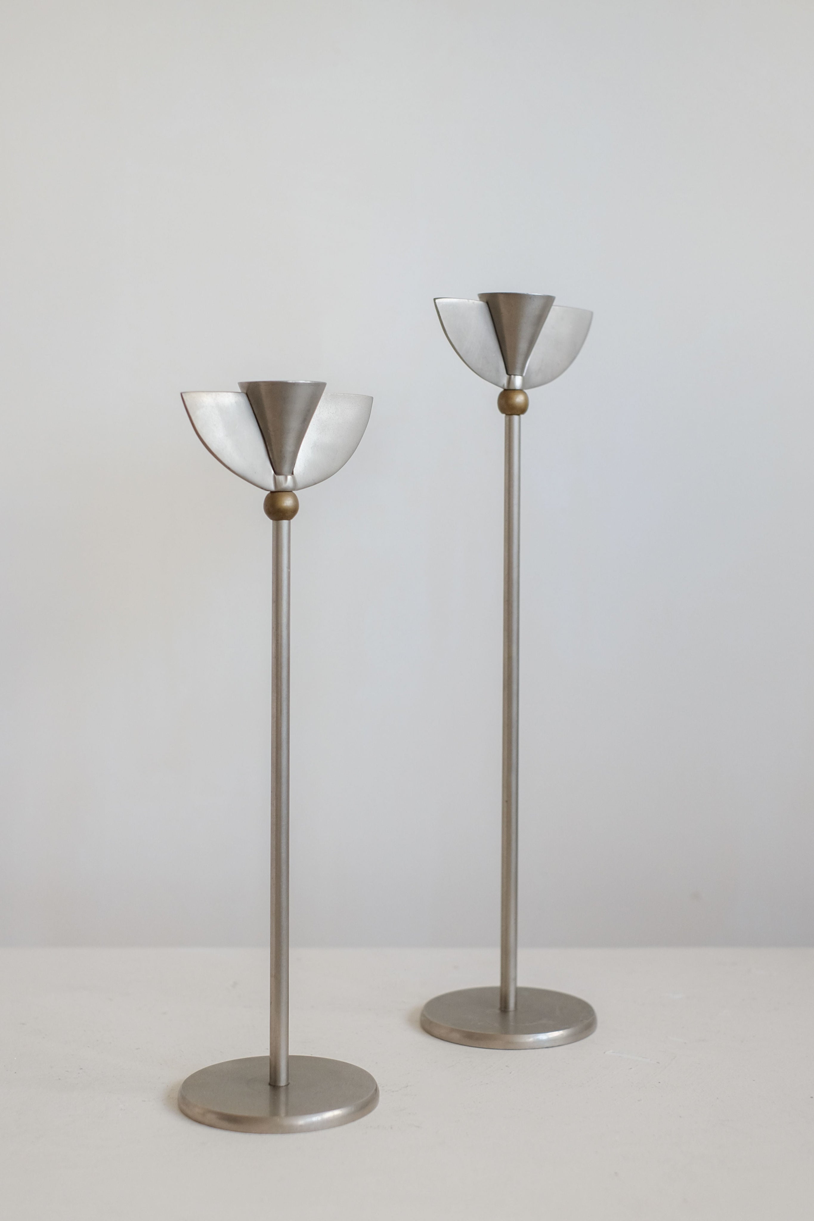Set of 2 Memphis Candleholders — back view showing metal finish and design