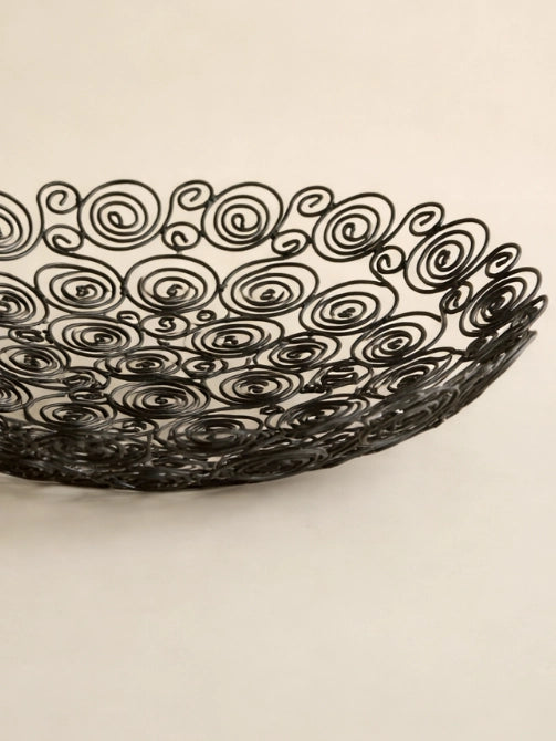1990s French Vintage Wire Sculpture Fruit Bowl — side angle