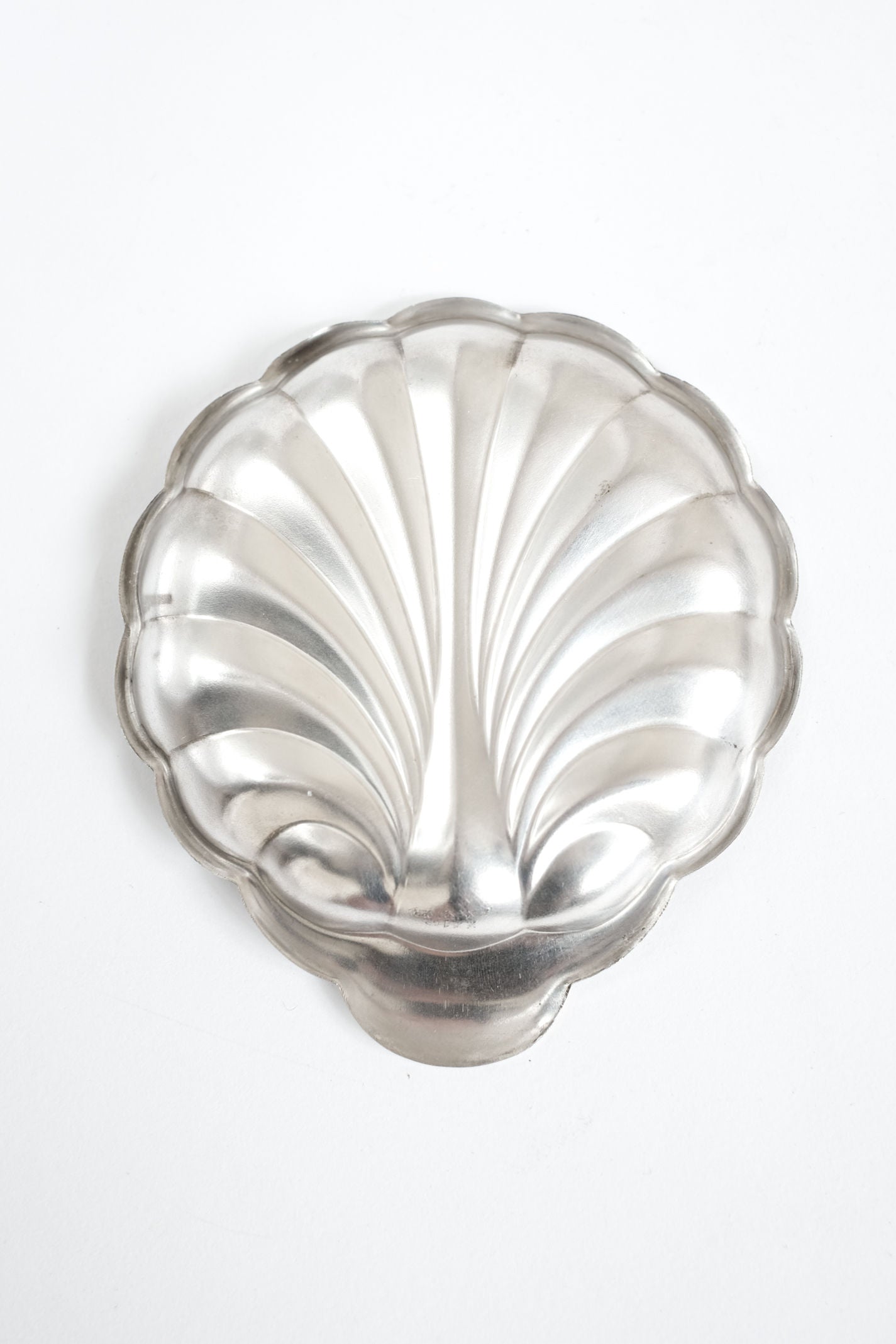 Silver-Plated Shell Shaped Dish — top view highlighting shiny surface