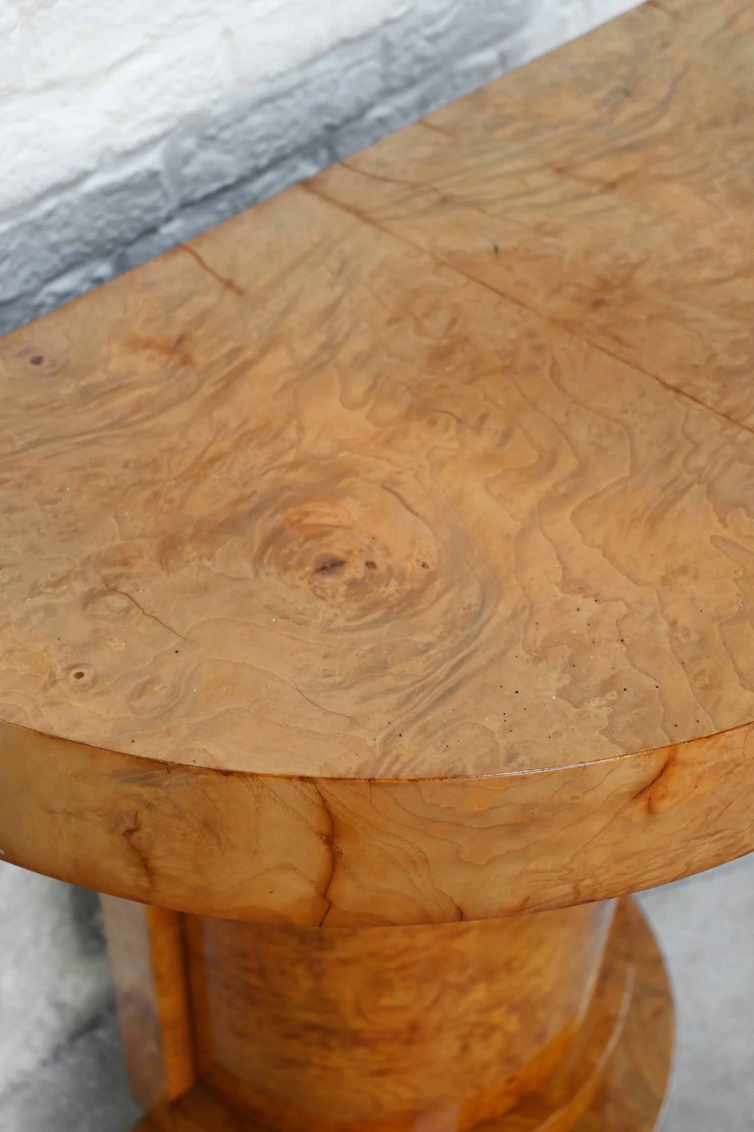 Art Deco Burl Wood Console Table, France, 1930s — lifestyle setting
