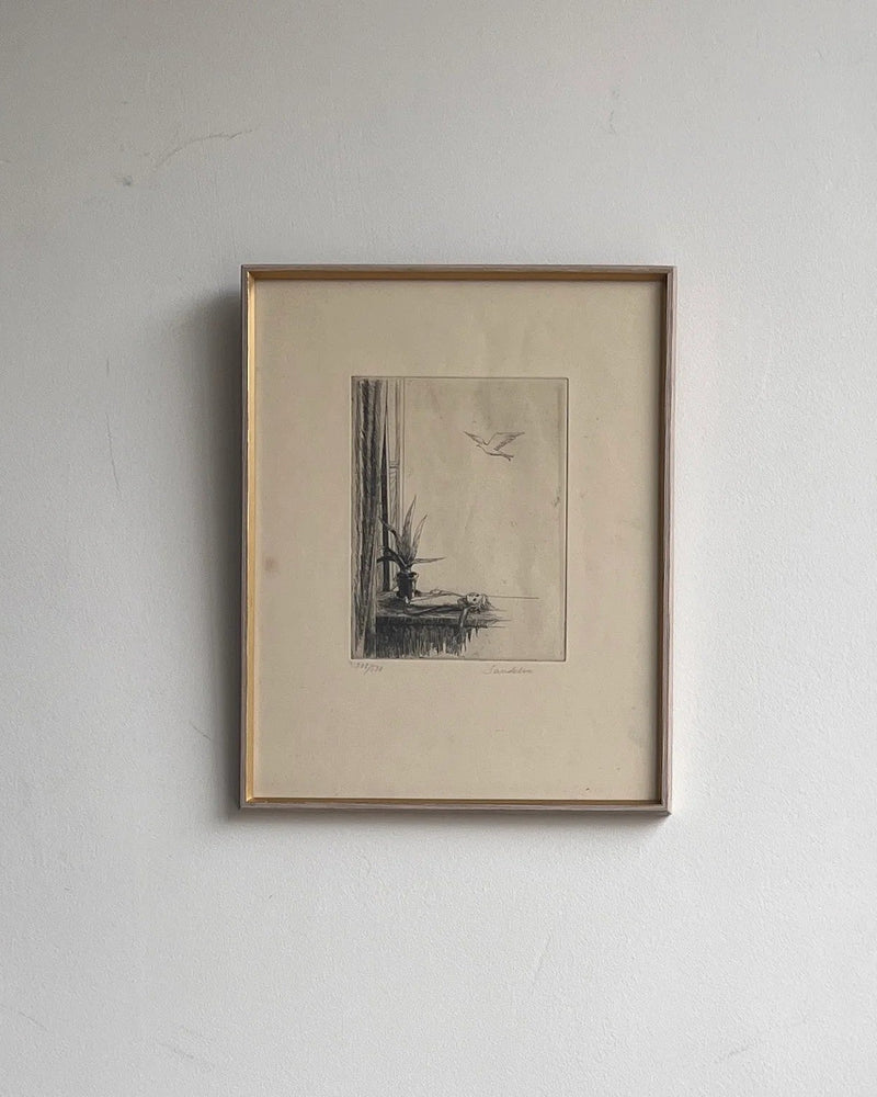 Swedish Etching "Doll on a Table" by Maud Vaughan | The Oblist — framed black and white artwork