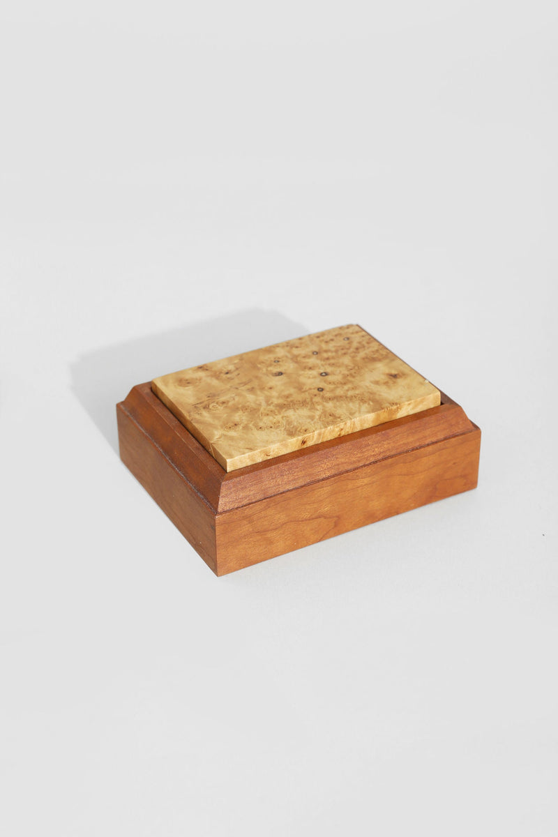 Burl Wood Jewelry Box — close-up of burl wood lid texture