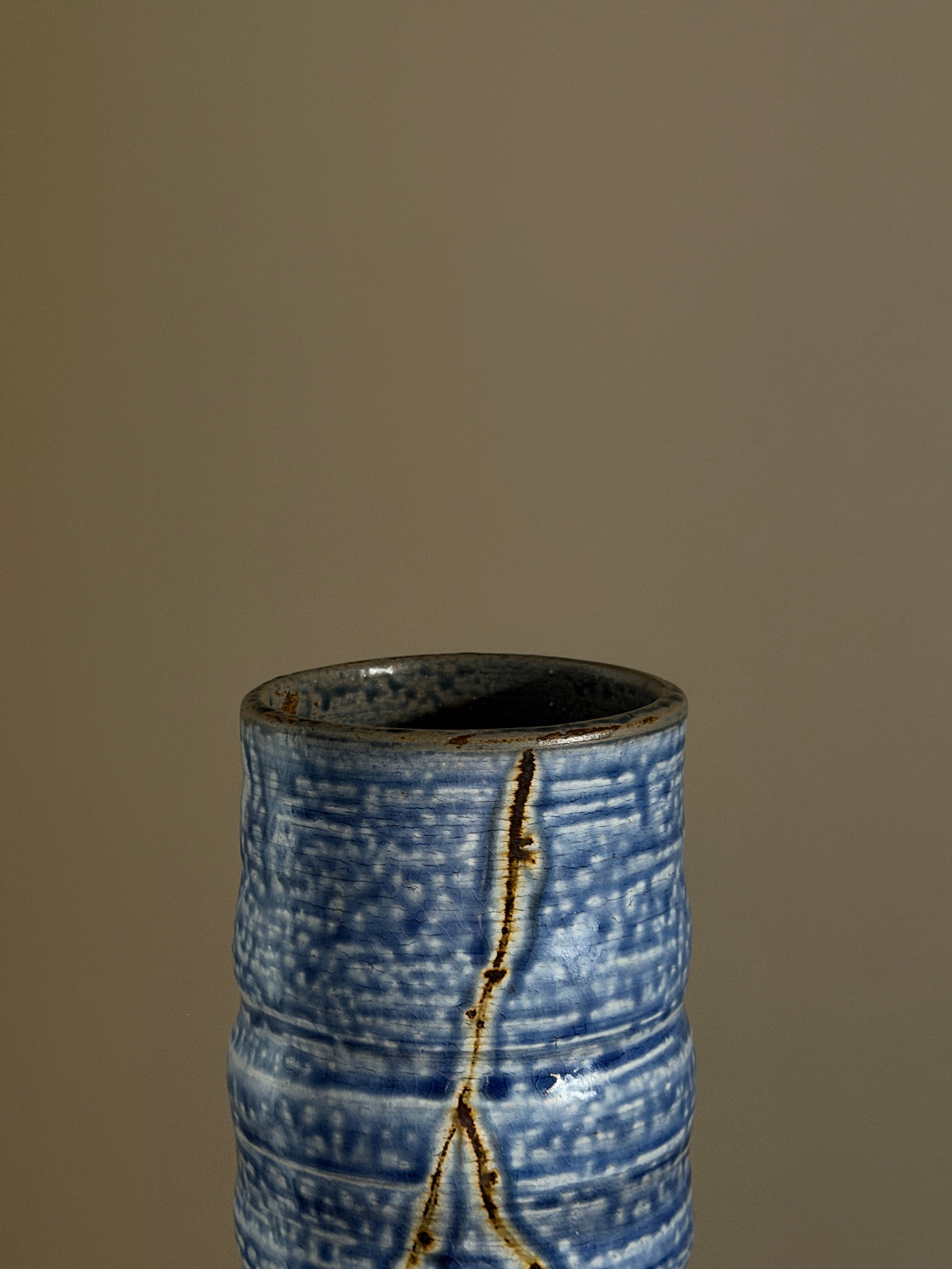 Blue stoneware vase, France, 1970 — lifestyle setting