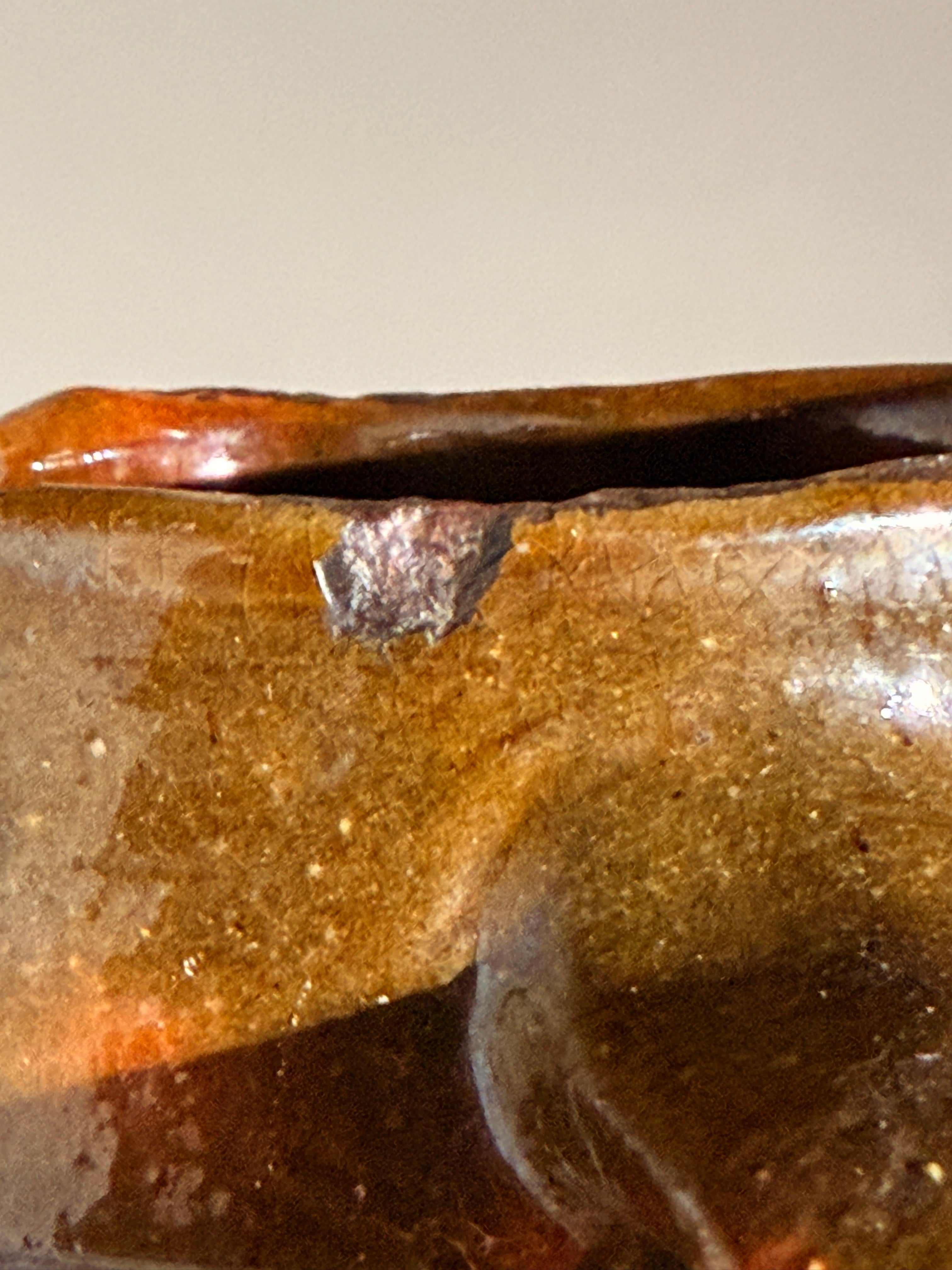 Ceramic Jar, French Folk Art, late 19th century — close-up of textured brown glaze