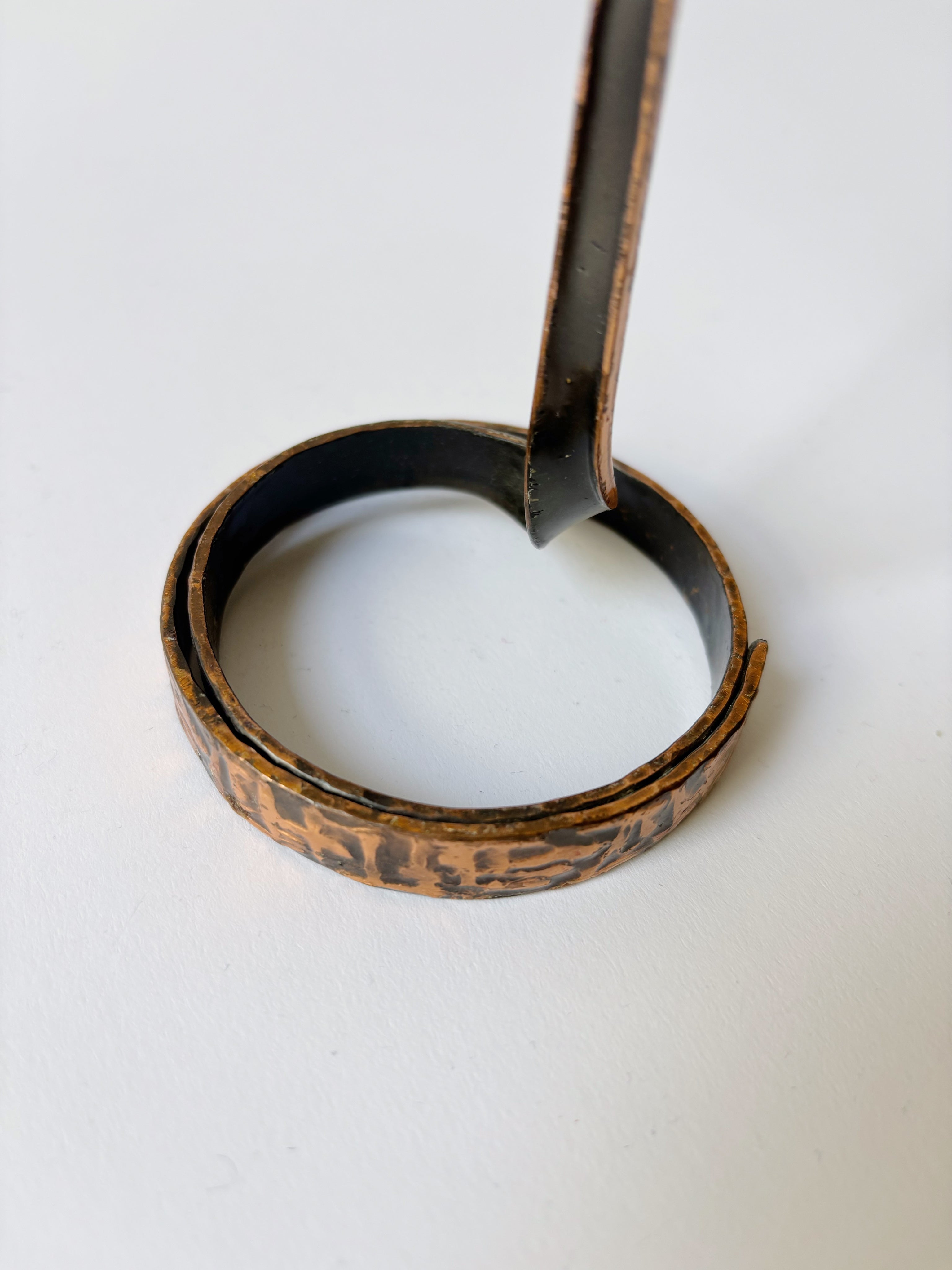 Coiled Metal Candleholder, Mid Century Poland — side angle showing textured metal design