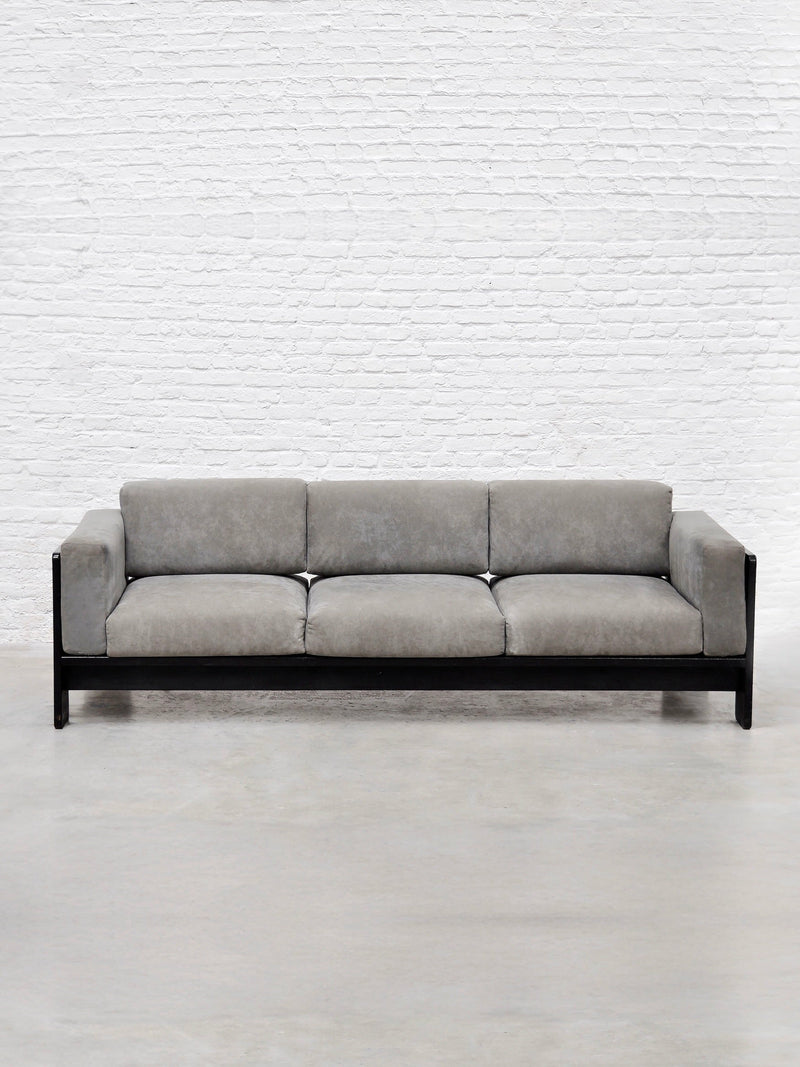 Bastiano sofa in gray suede with black wood frame by Tobia Scarpa