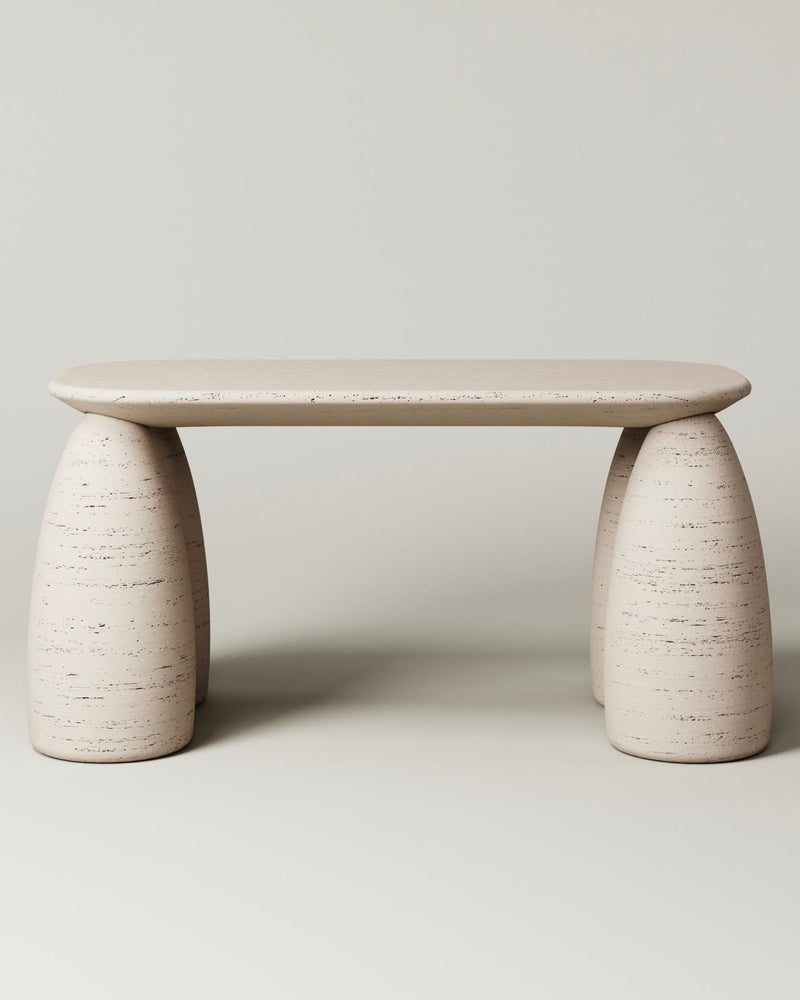 Minimalist travertine desk with cylindrical legs by Monolith