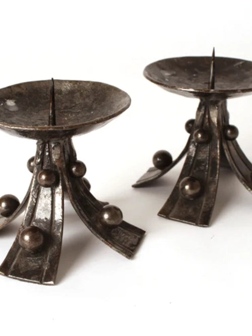 Vintage Candle Holders in Hand-forged Wrought Iron - 50s Collection — side angle
