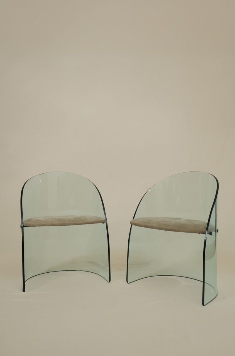Set of 2 Glass Curved Chair in the Style of Luis Dierra by Truffe Studio | The Oblist