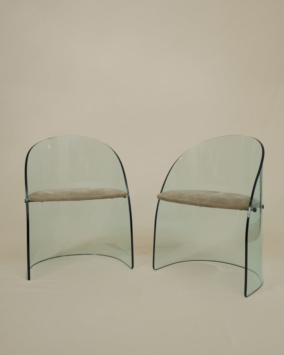 Set of 2 Glass Curved Chair in the Style of Luis Dierra by Truffe Studio | The Oblist