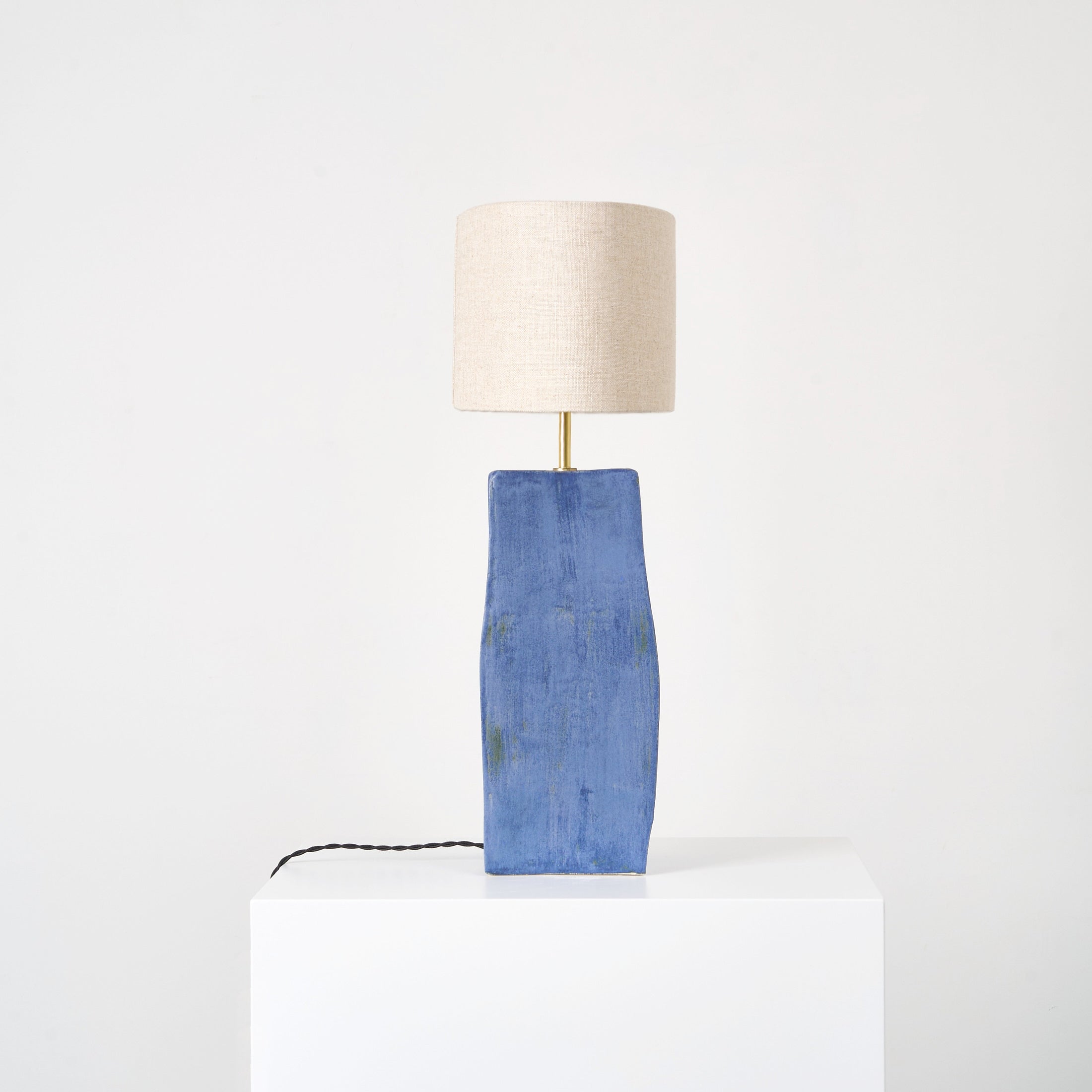 Rectangular Ceramic Lamp — back view showing textured blue ceramic base