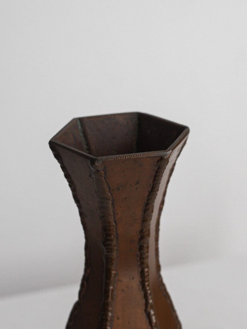 Hand Wrought Vase in Metal and Copper- Hexaganol — side angle