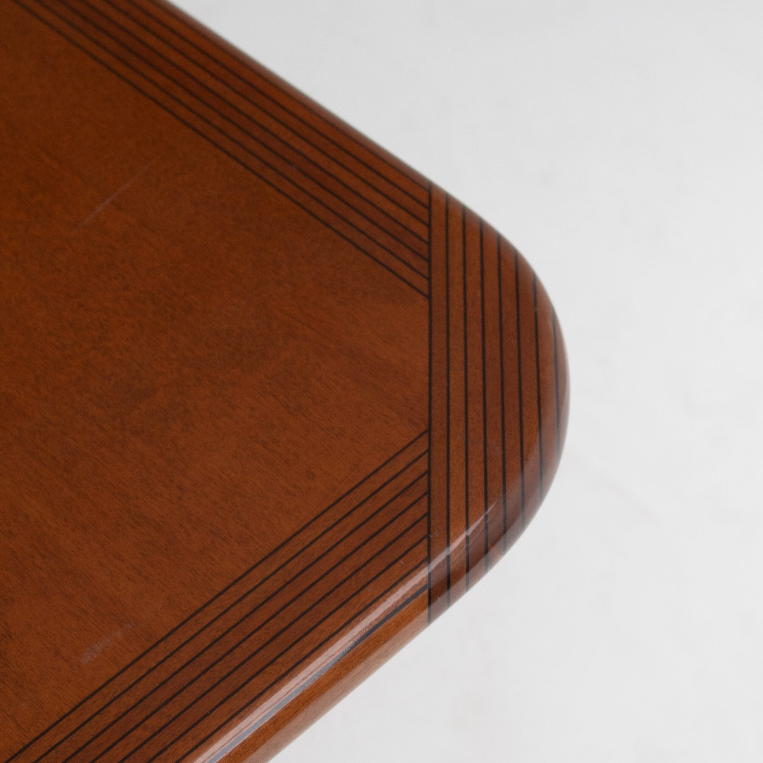 Afra & Tobia Scarpa Dining Table in Walnut with Graphic Inlay — detail view