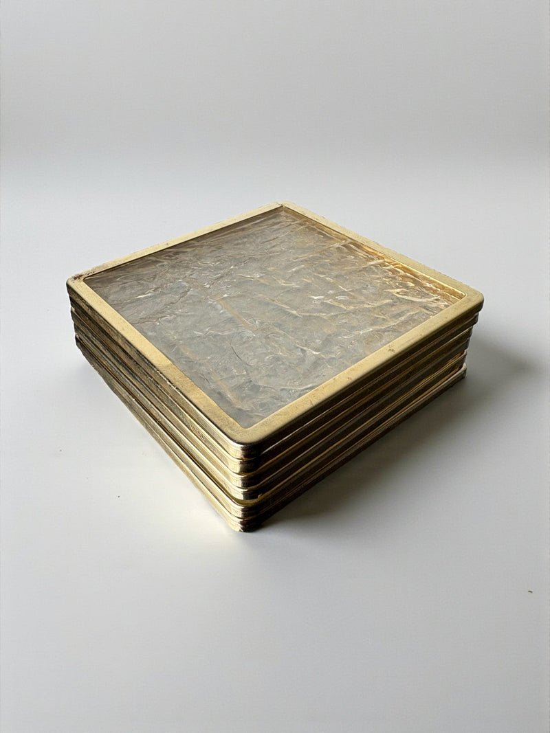 Ice Effect Lucite Coasters, Set of 6, Italy, circa 1970s — close-up of stacked coasters with textured surface