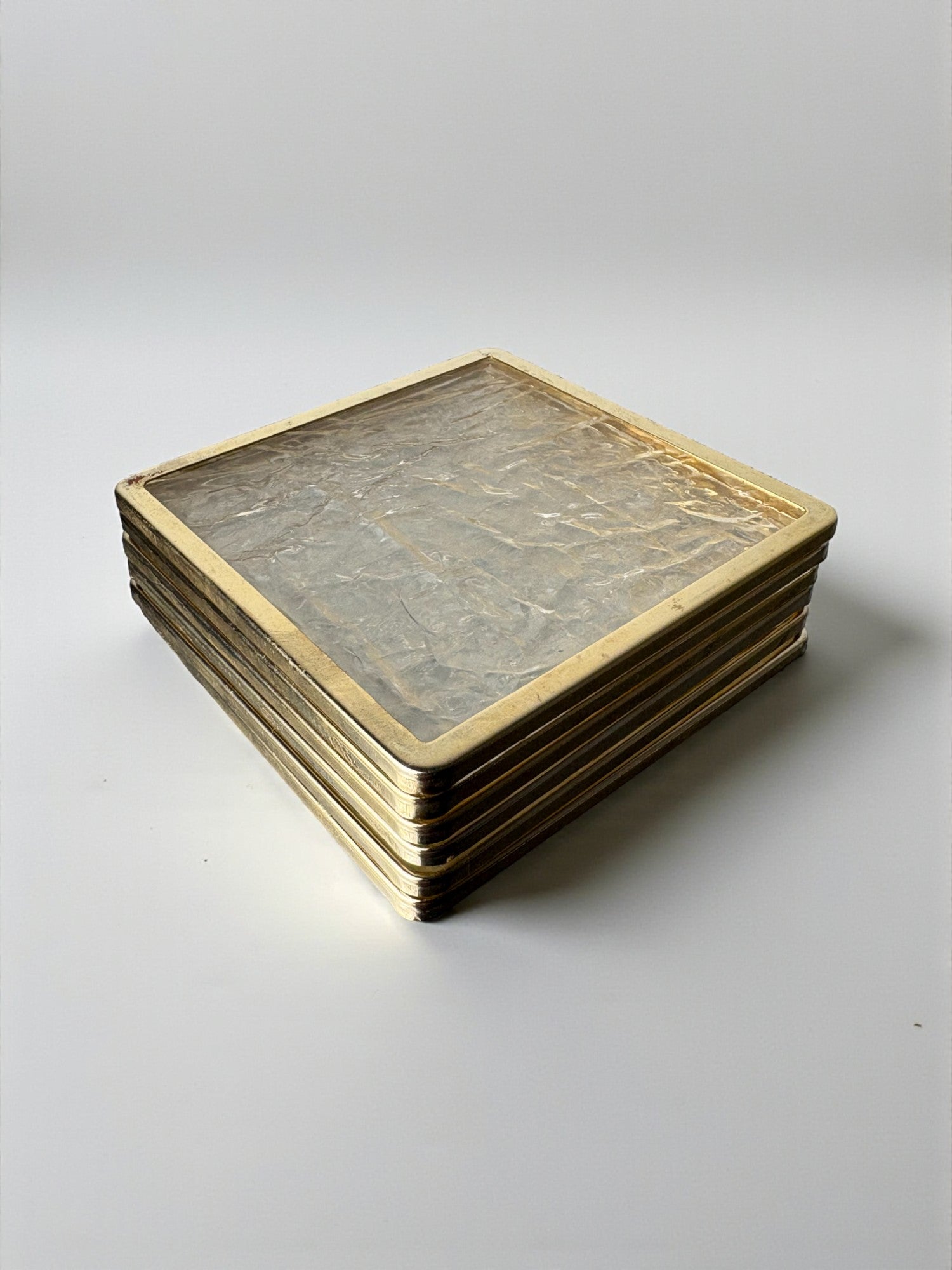 Ice Effect Lucite Coasters, Set of 6, Italy, circa 1970s — close-up of stacked coasters with textured surface
