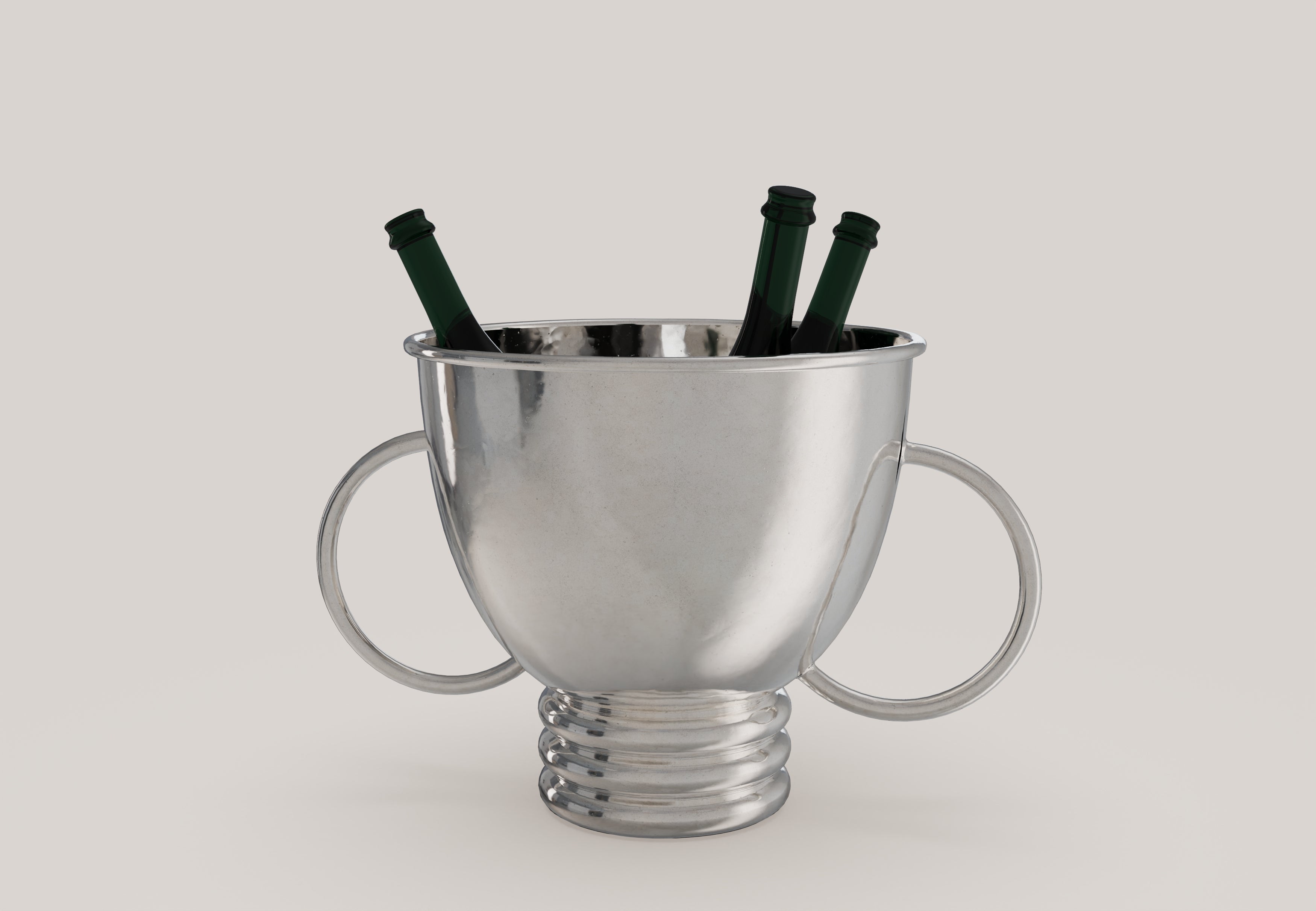 ECHO V2 Wine Bucket for Three Bottle in Pewter — side angle with three wine bottles visible